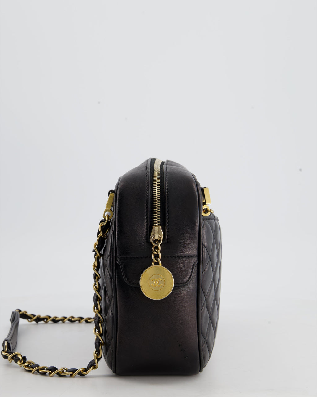 Chanel Black Crossbody Camera Bag in Quilted Lambskin With Gold Hardware