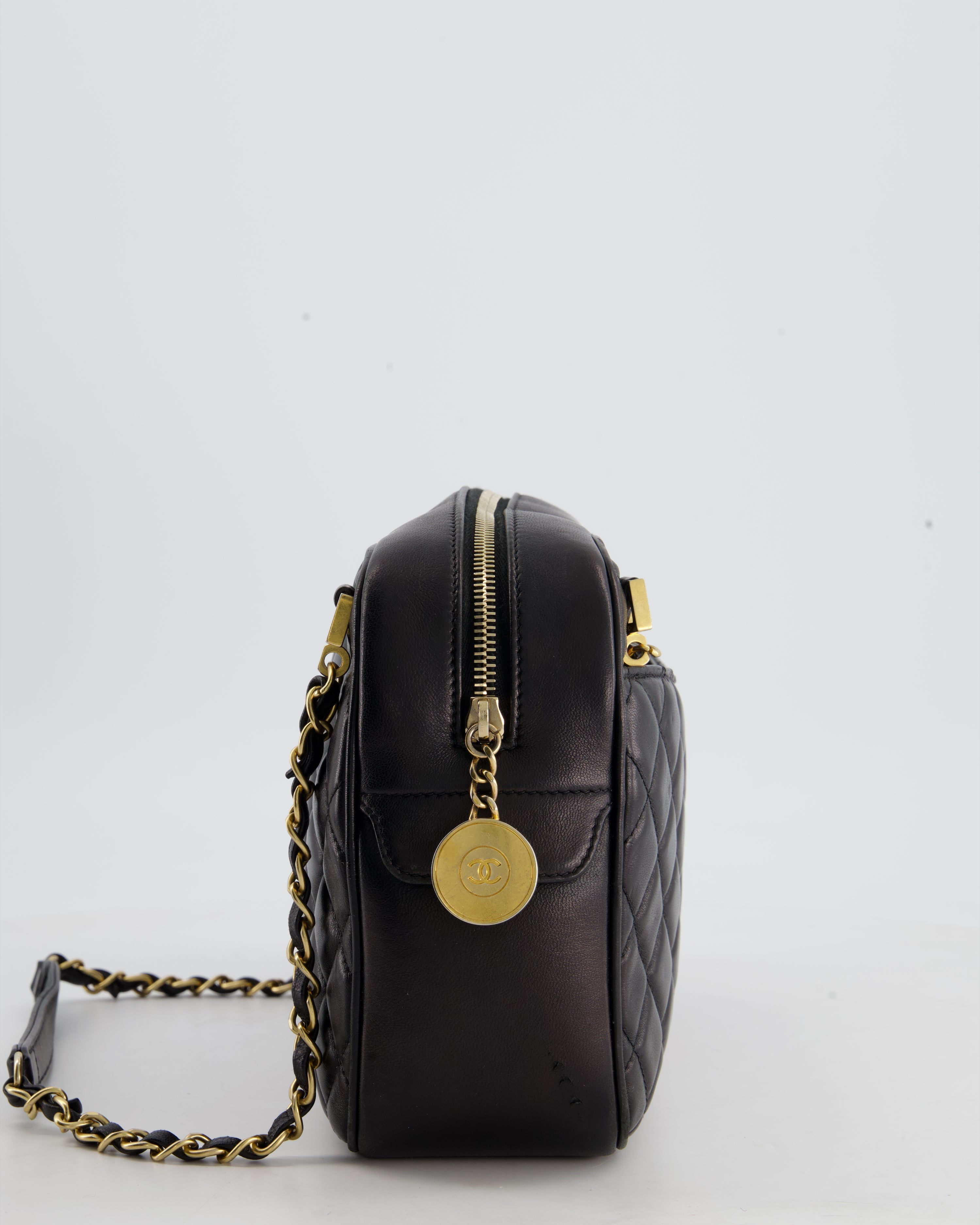 Chanel Black Crossbody Camera Bag in Quilted Lambskin With Gold Hardware
