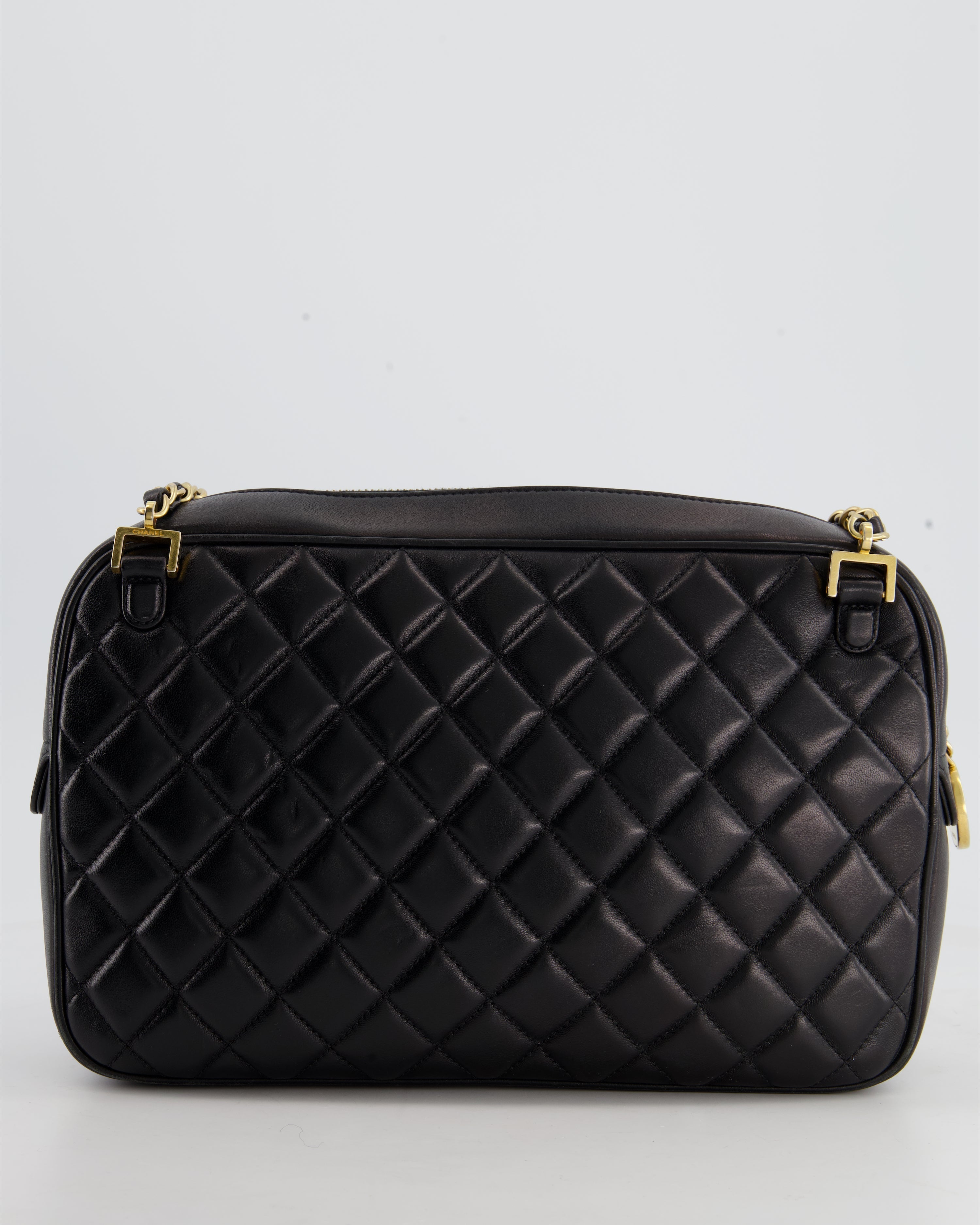 Chanel Black Crossbody Camera Bag in Quilted Lambskin With Gold Hardware