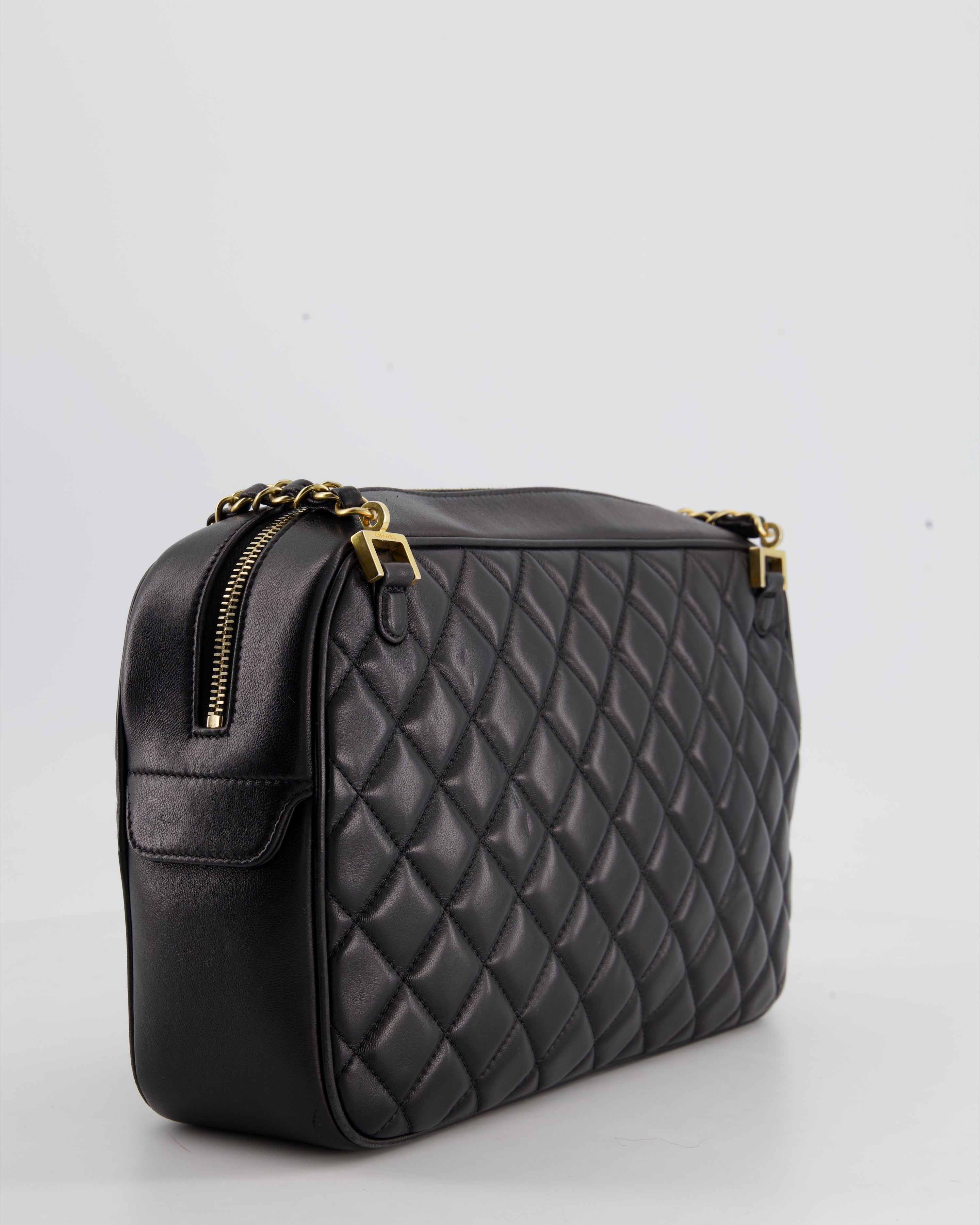 Chanel Black Crossbody Camera Bag in Quilted Lambskin With Gold Hardware