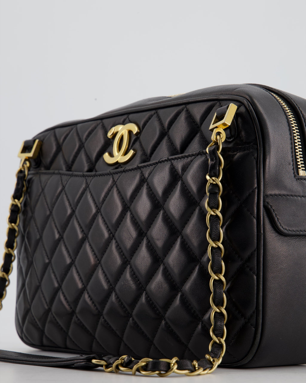 Chanel Black Crossbody Camera Bag in Quilted Lambskin With Gold Hardware