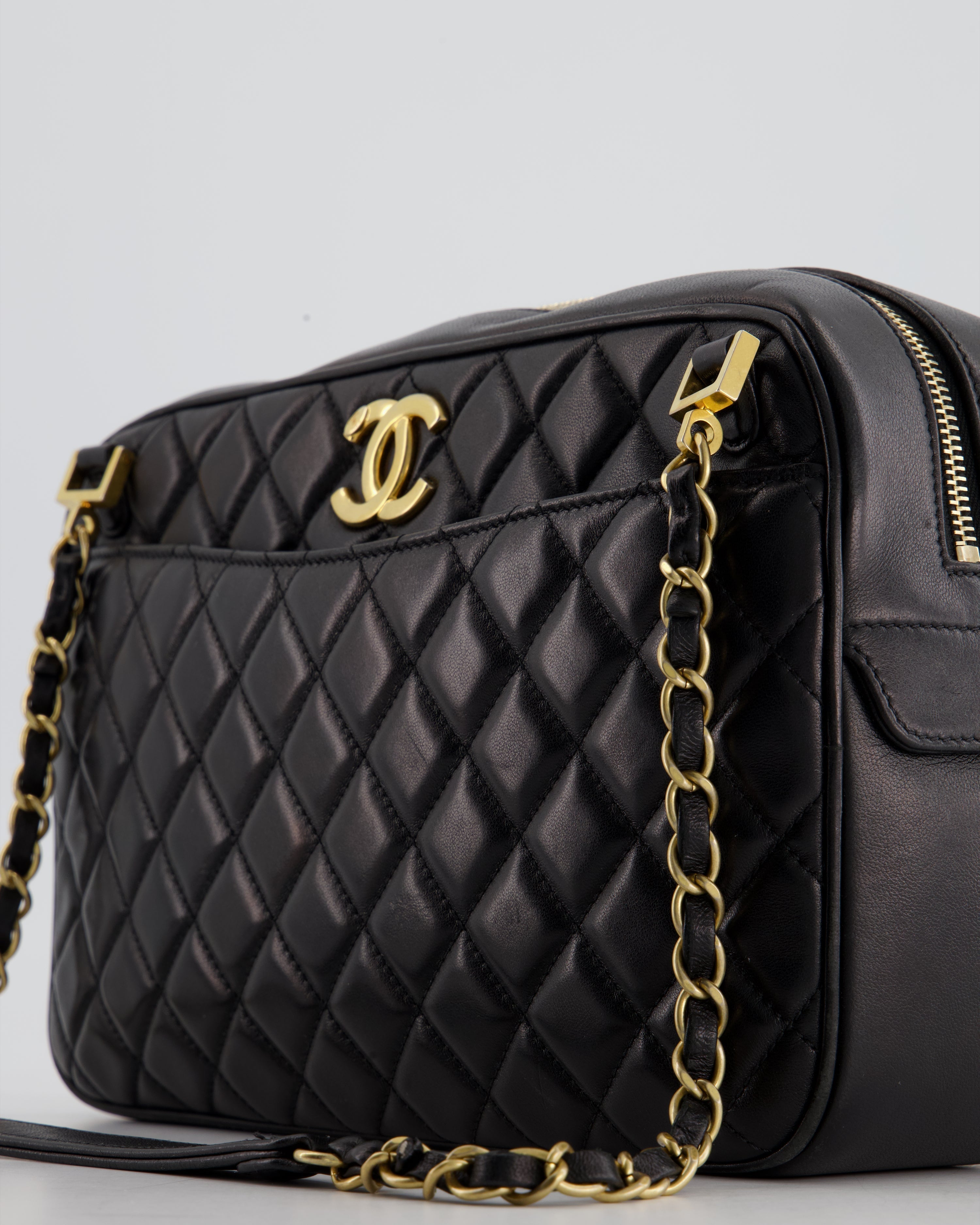 Chanel Black Crossbody Camera Bag in Quilted Lambskin With Gold Hardware