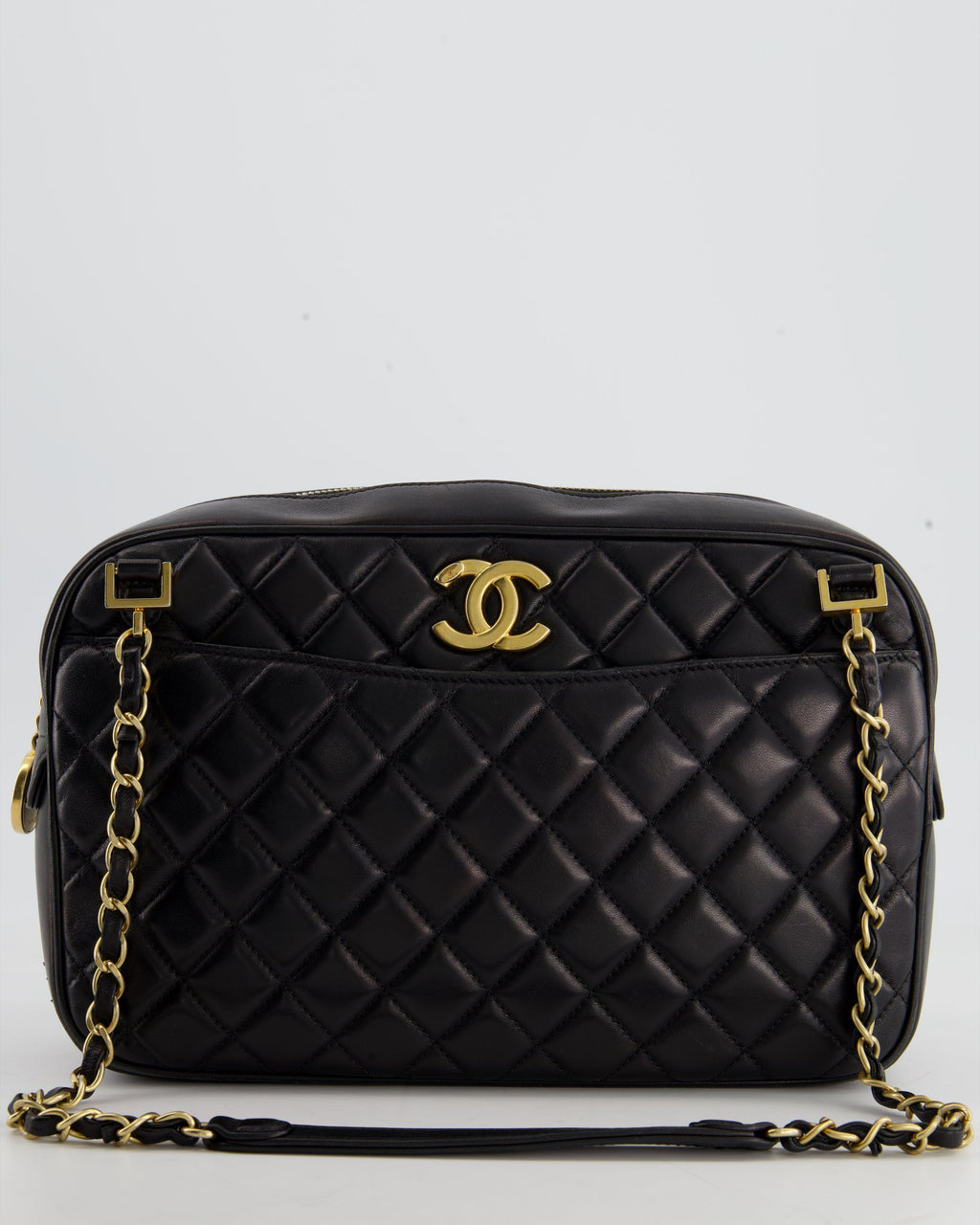 Chanel Black Crossbody Camera Bag in Quilted Lambskin With Gold Hardware