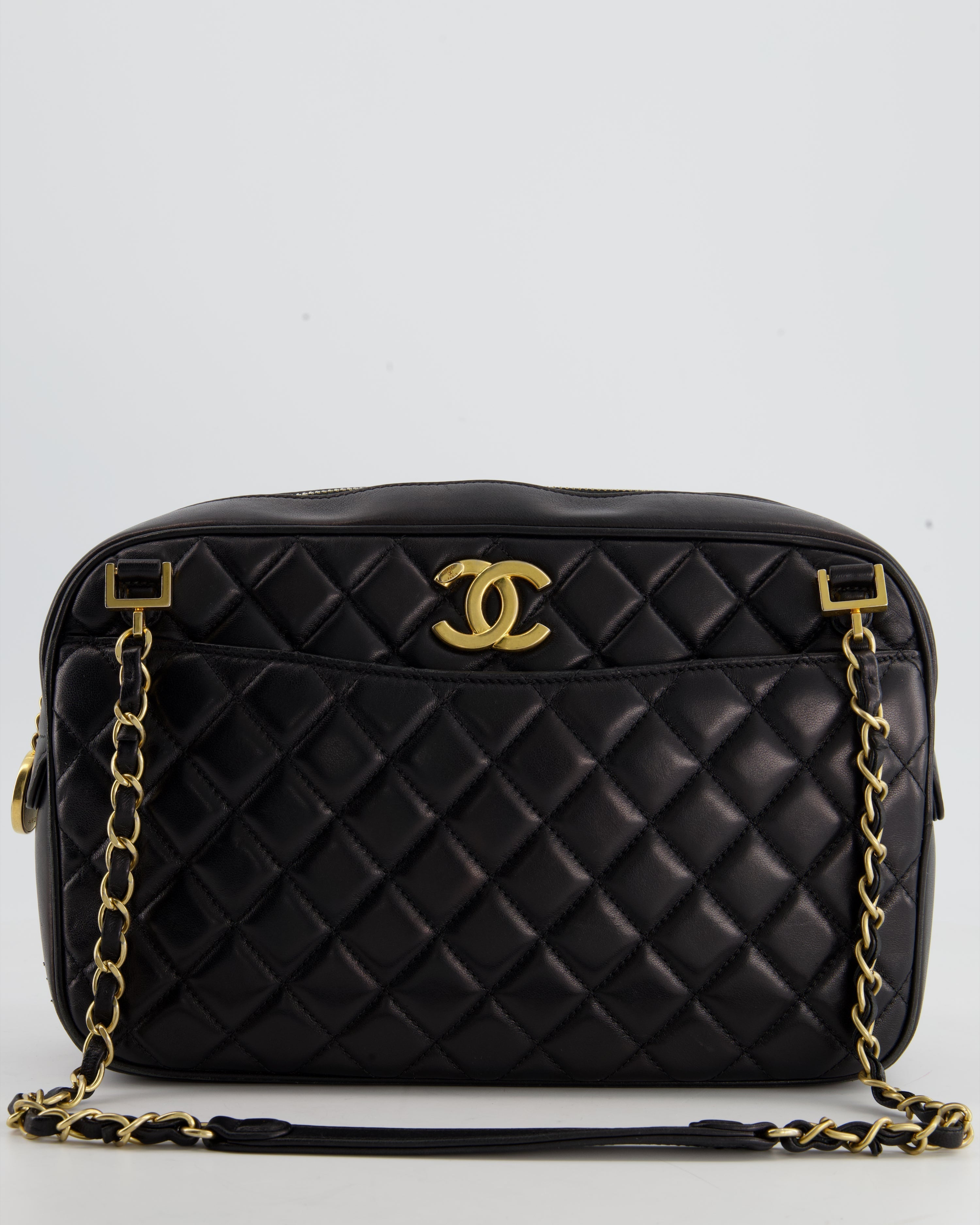 Chanel Black Crossbody Camera Bag in Quilted Lambskin With Gold Hardware