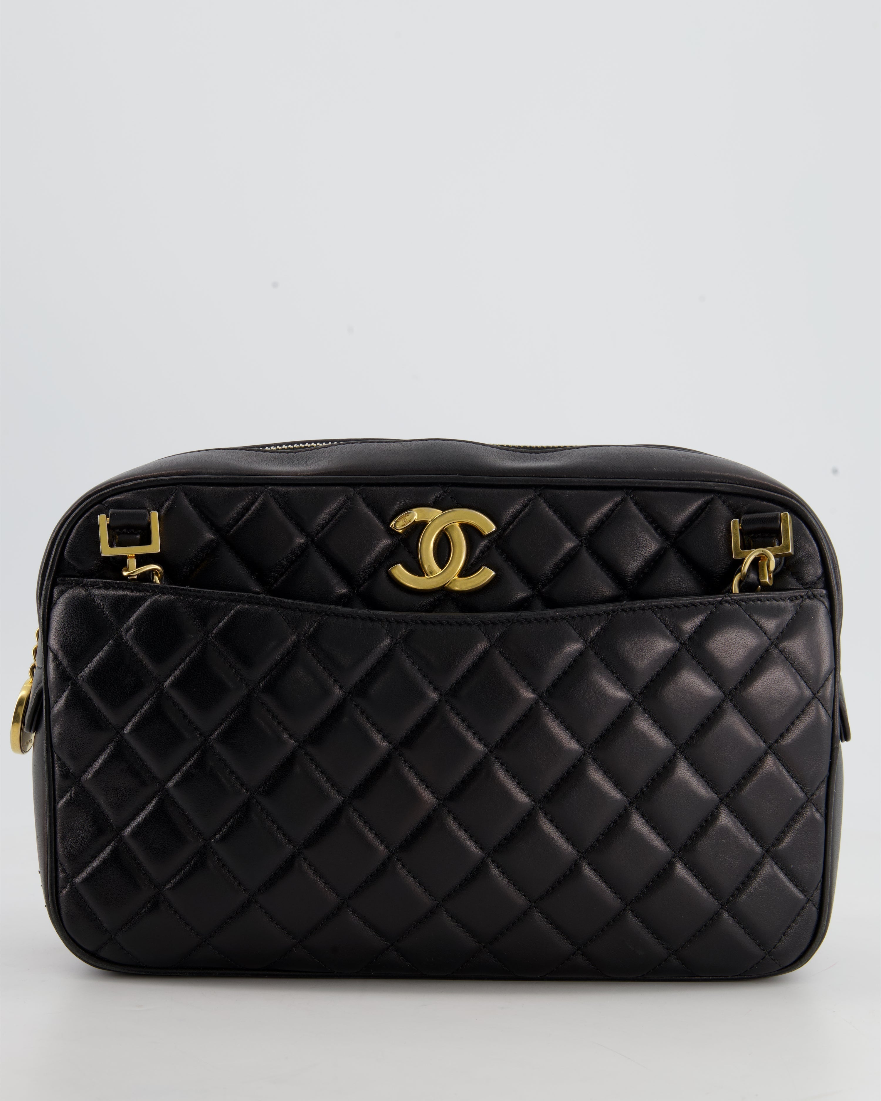 Chanel Black Crossbody Camera Bag in Quilted Lambskin With Gold Hardware