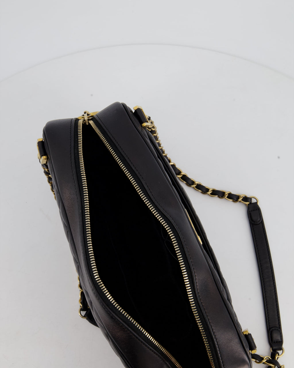 Chanel Black Crossbody Camera Bag in Quilted Lambskin With Gold Hardware