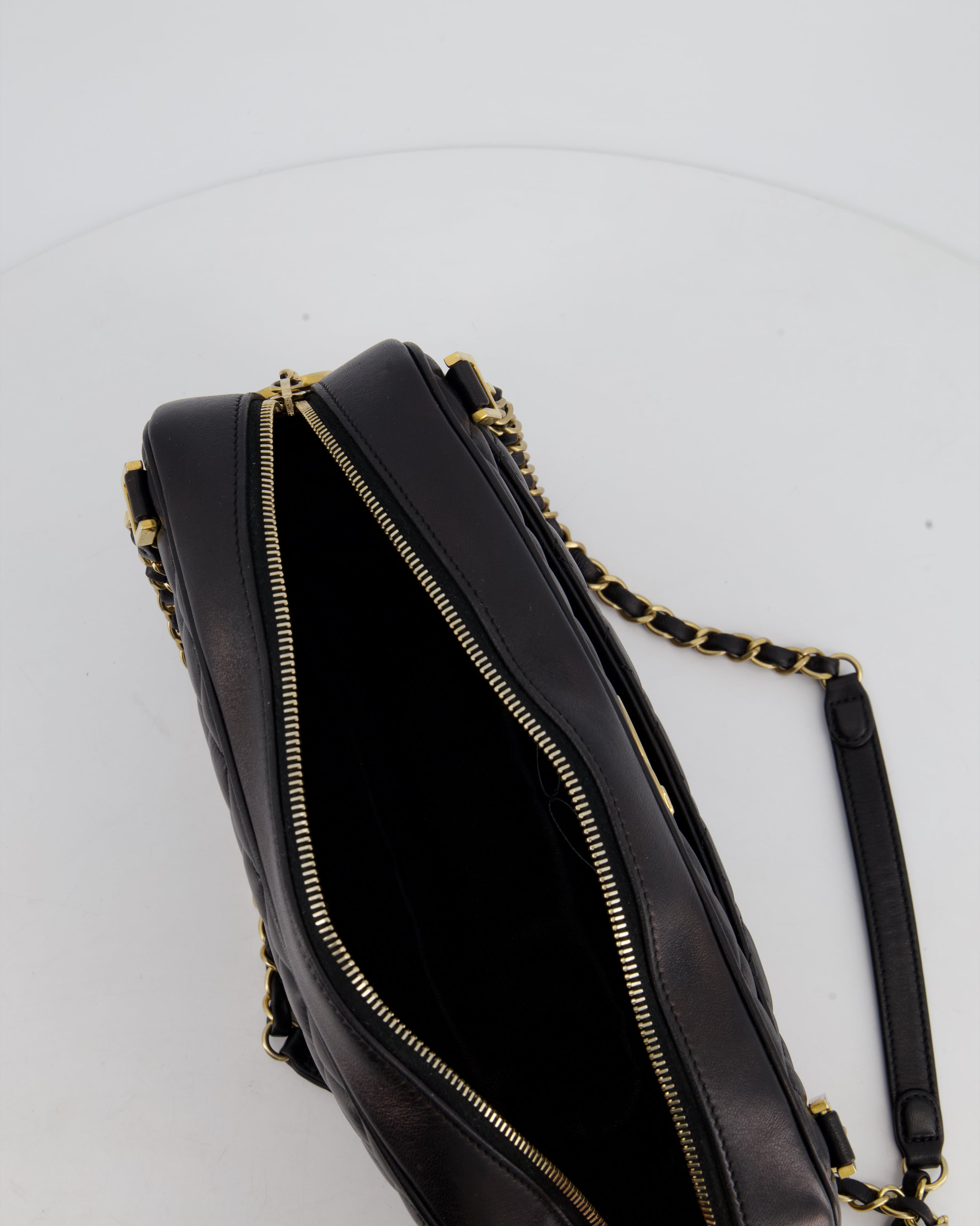 Chanel Black Crossbody Camera Bag in Quilted Lambskin With Gold Hardware