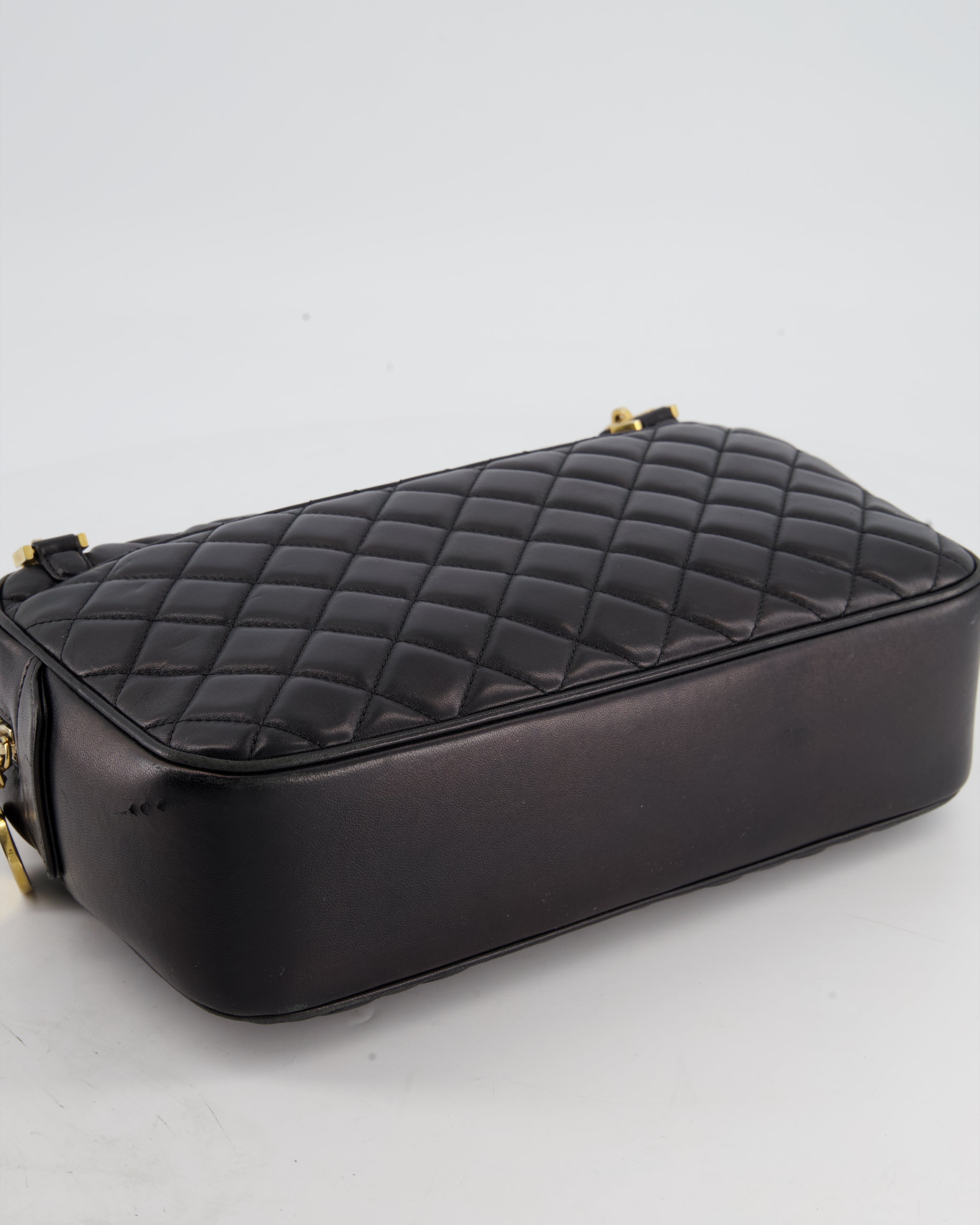 Chanel Black Crossbody Camera Bag in Quilted Lambskin With Gold Hardware