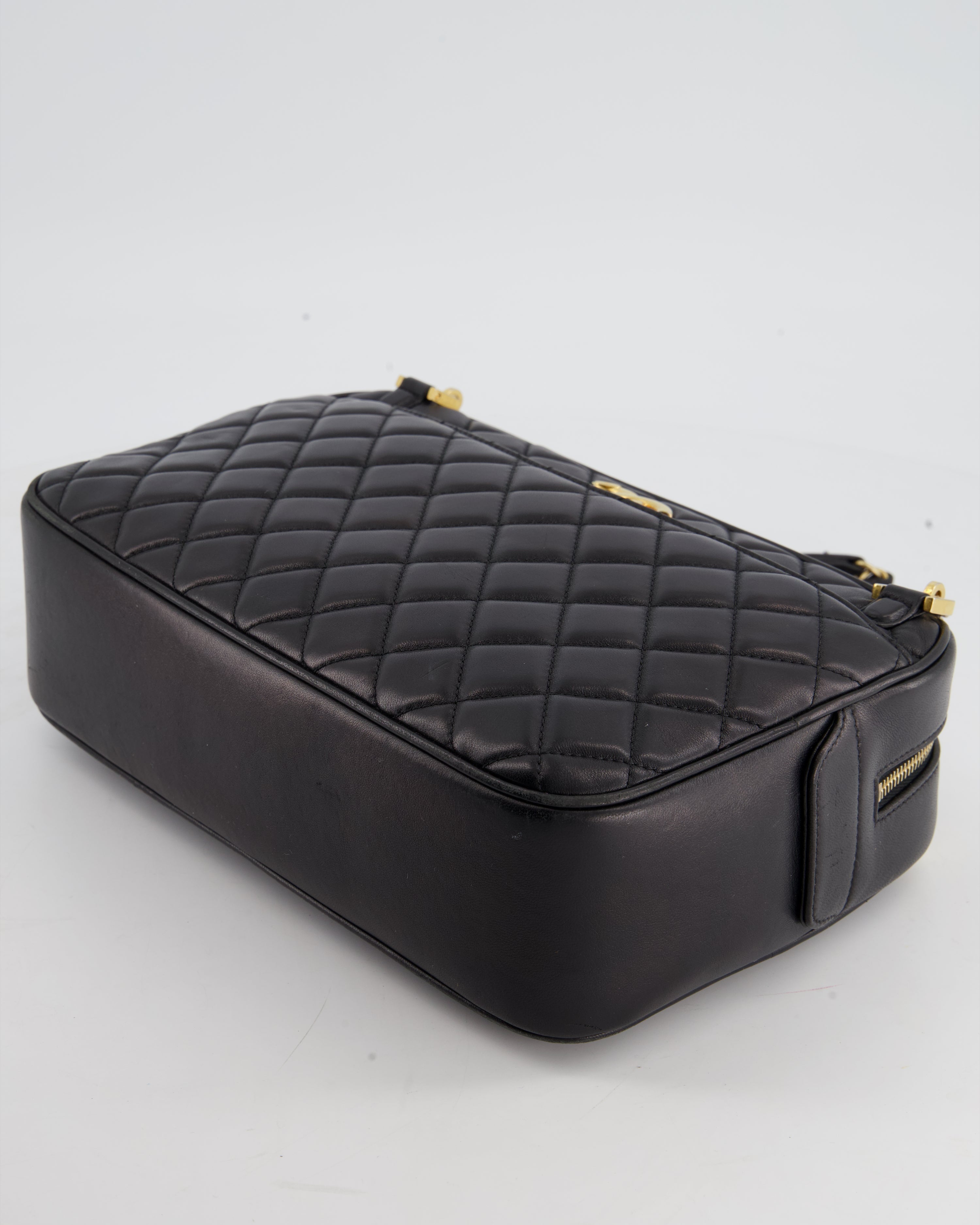 Chanel Black Crossbody Camera Bag in Quilted Lambskin With Gold Hardware