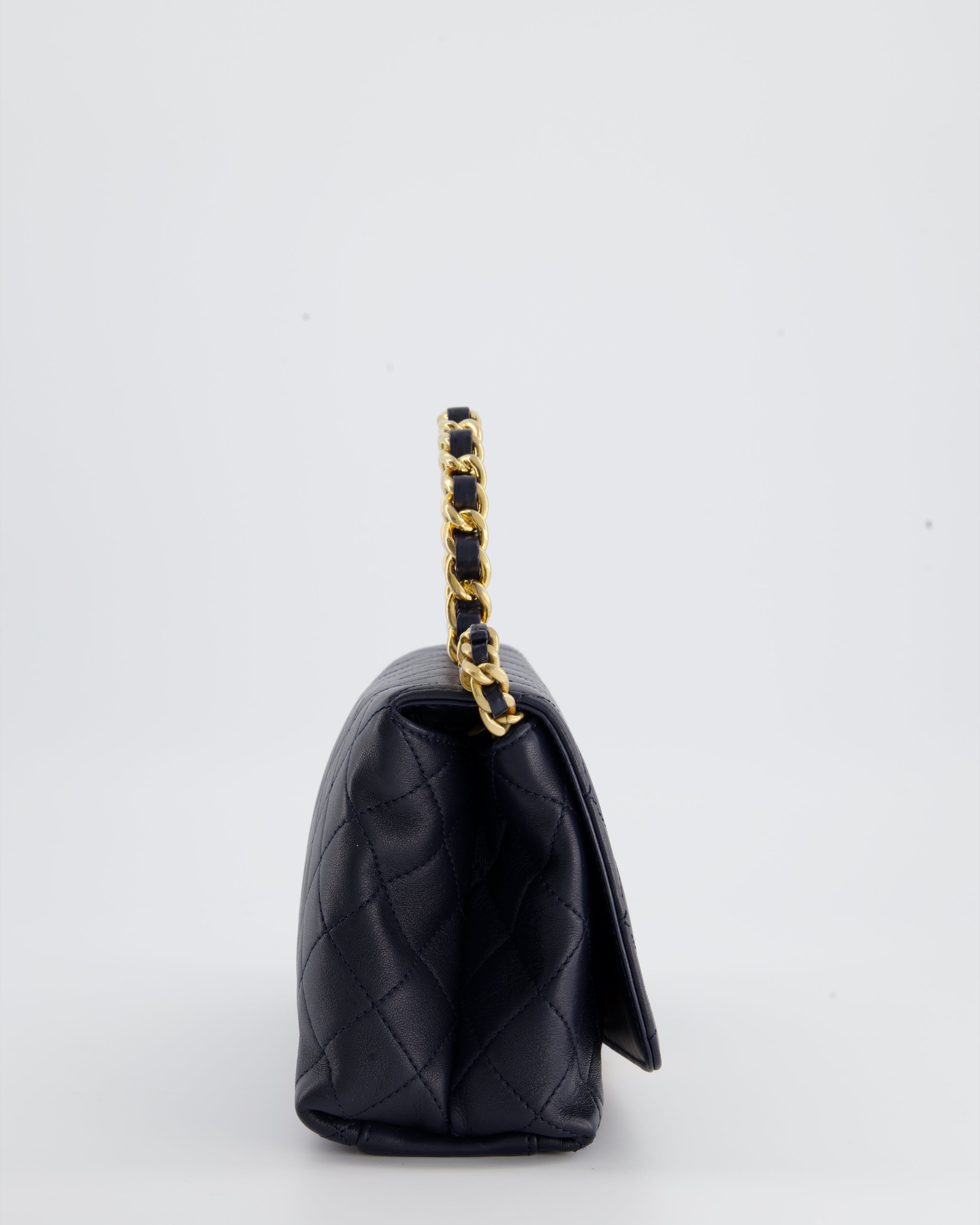 Chanel Navy Top Handle Bag in Lambskin with Brushed Gold Hardware