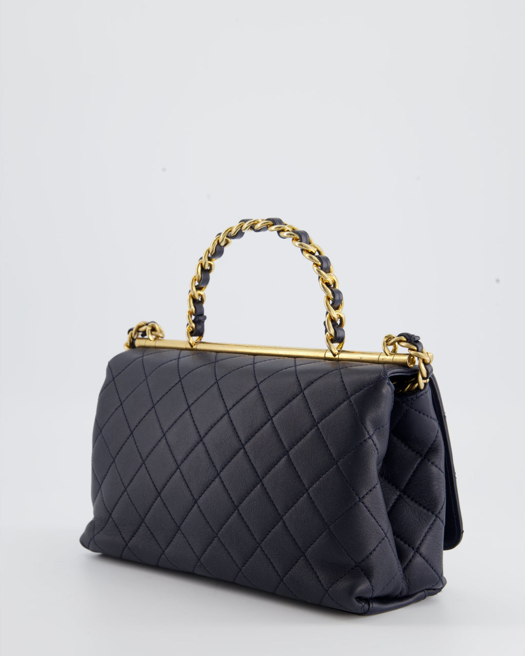 Chanel Navy Top Handle Bag in Lambskin with Brushed Gold Hardware