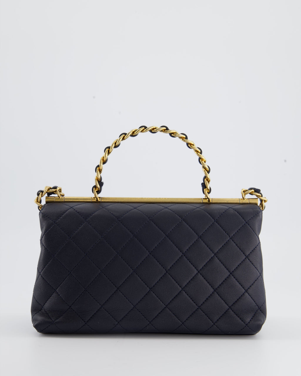 Chanel Navy Top Handle Bag in Lambskin with Brushed Gold Hardware