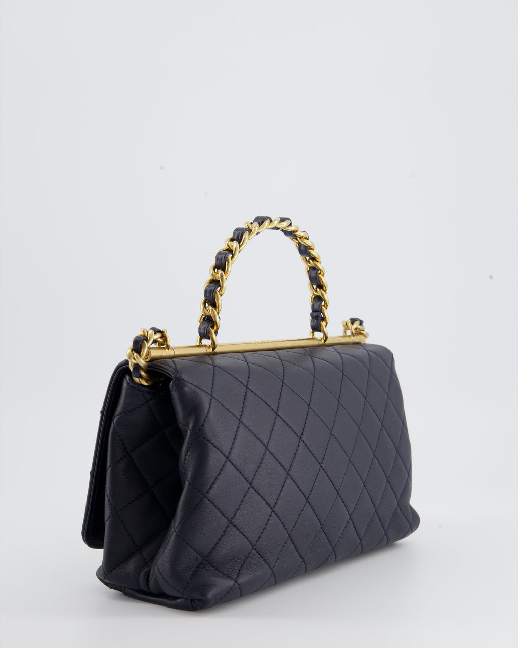 Chanel Navy Top Handle Bag in Lambskin with Brushed Gold Hardware
