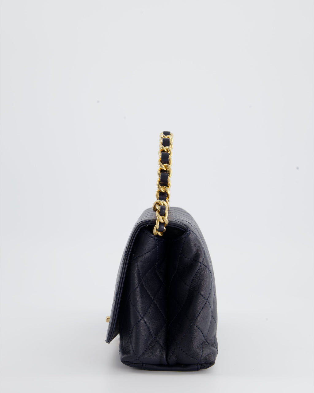 Chanel Navy Top Handle Bag in Lambskin with Brushed Gold Hardware