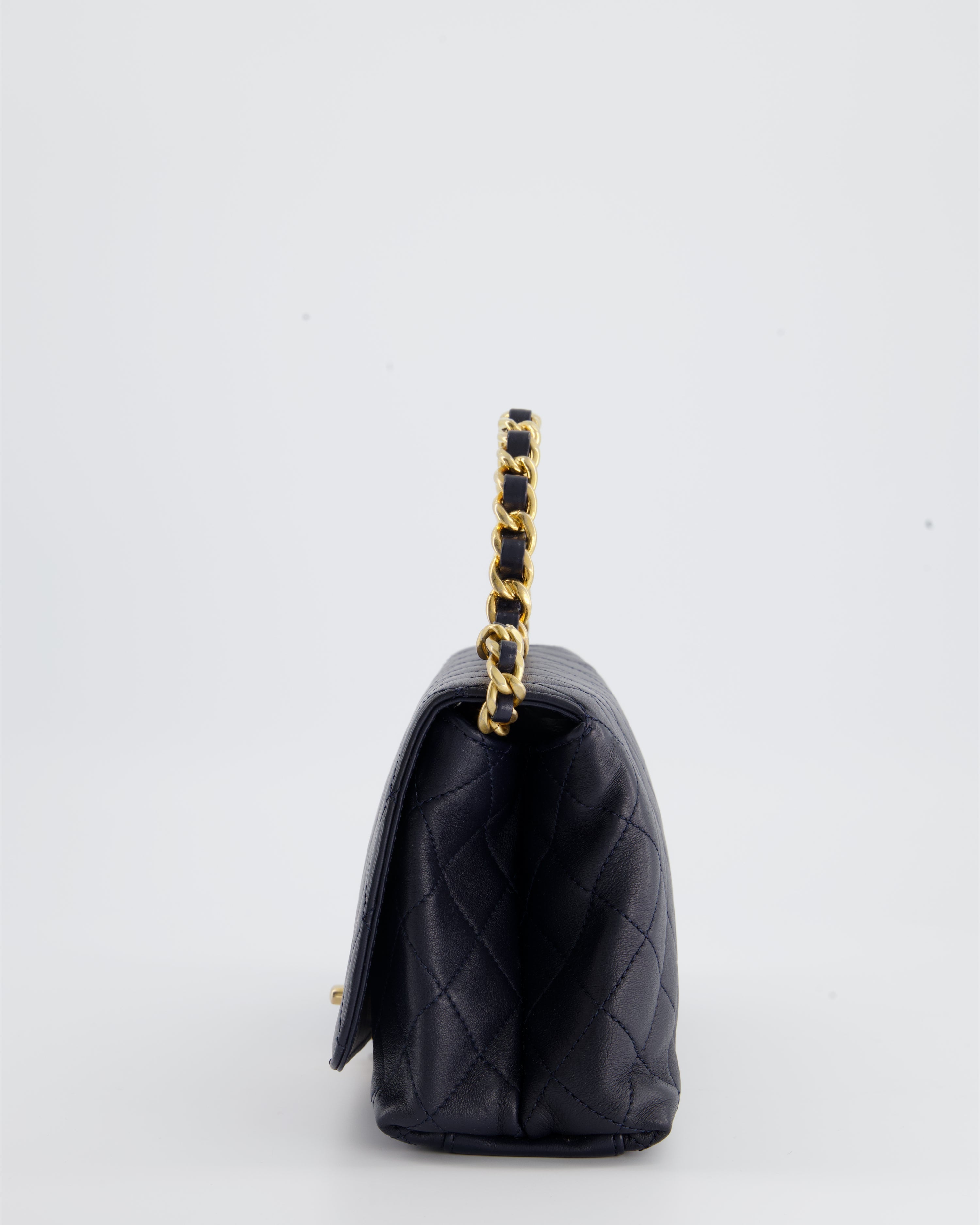 Chanel Navy Top Handle Bag in Lambskin with Brushed Gold Hardware