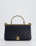 Chanel Navy Top Handle Bag in Lambskin with Brushed Gold Hardware