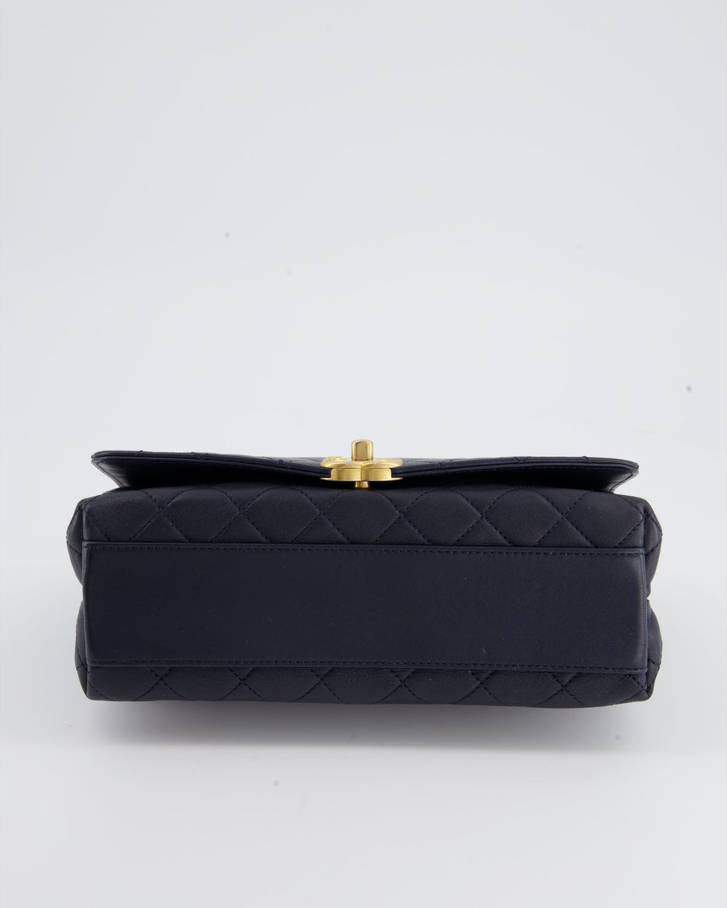 Chanel Navy Top Handle Bag in Lambskin with Brushed Gold Hardware