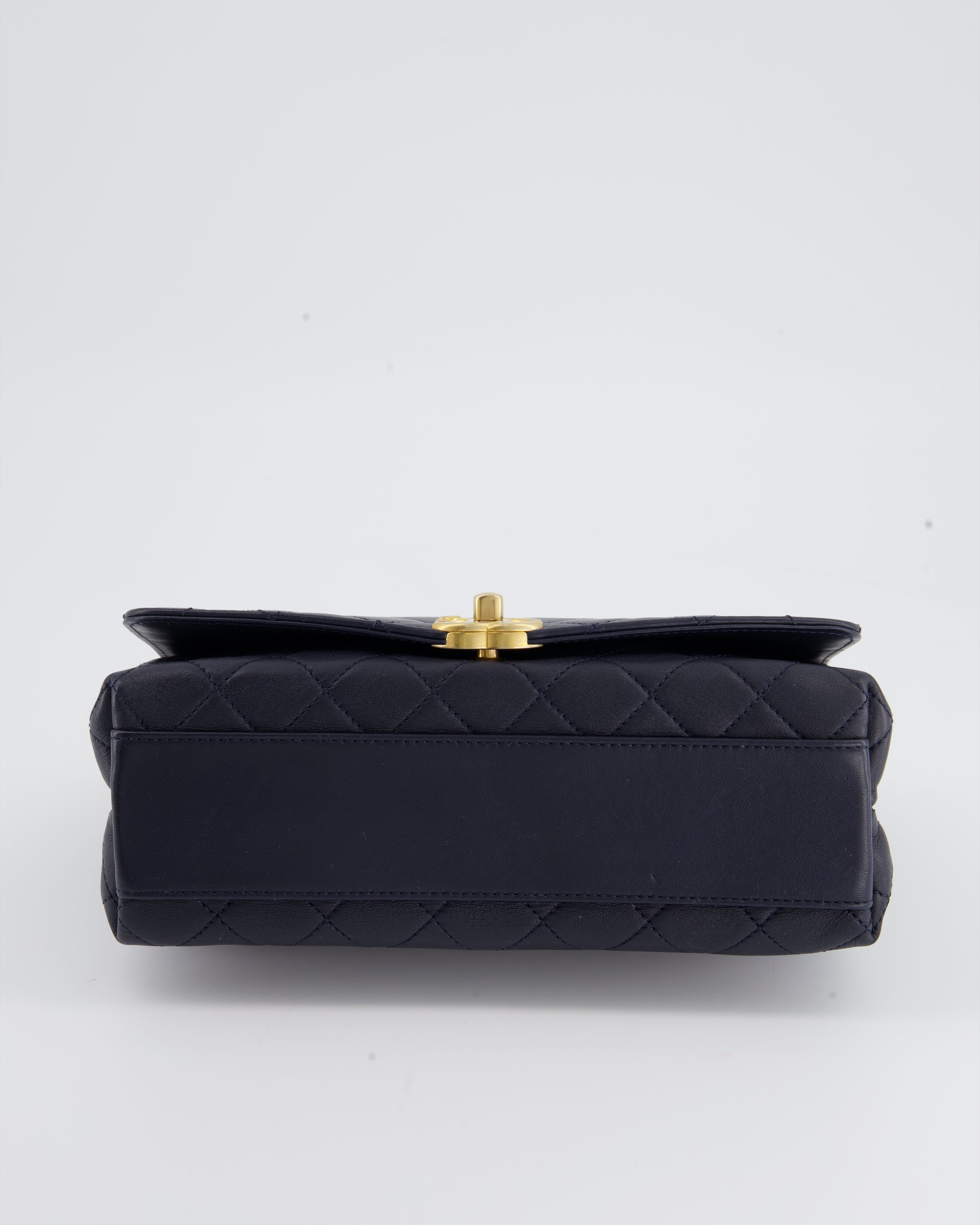 Chanel Navy Top Handle Bag in Lambskin with Brushed Gold Hardware