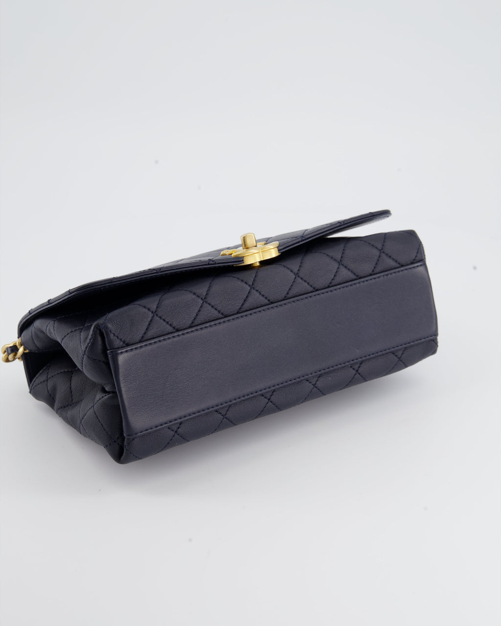Chanel Navy Top Handle Bag in Lambskin with Brushed Gold Hardware