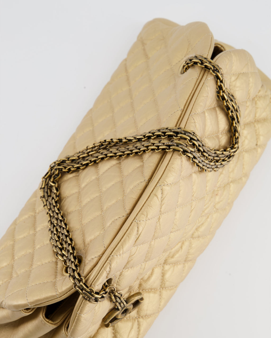 Chanel Metallic Gold Bowling Bag in Aged Calfskin with Antique Gold Hardware
