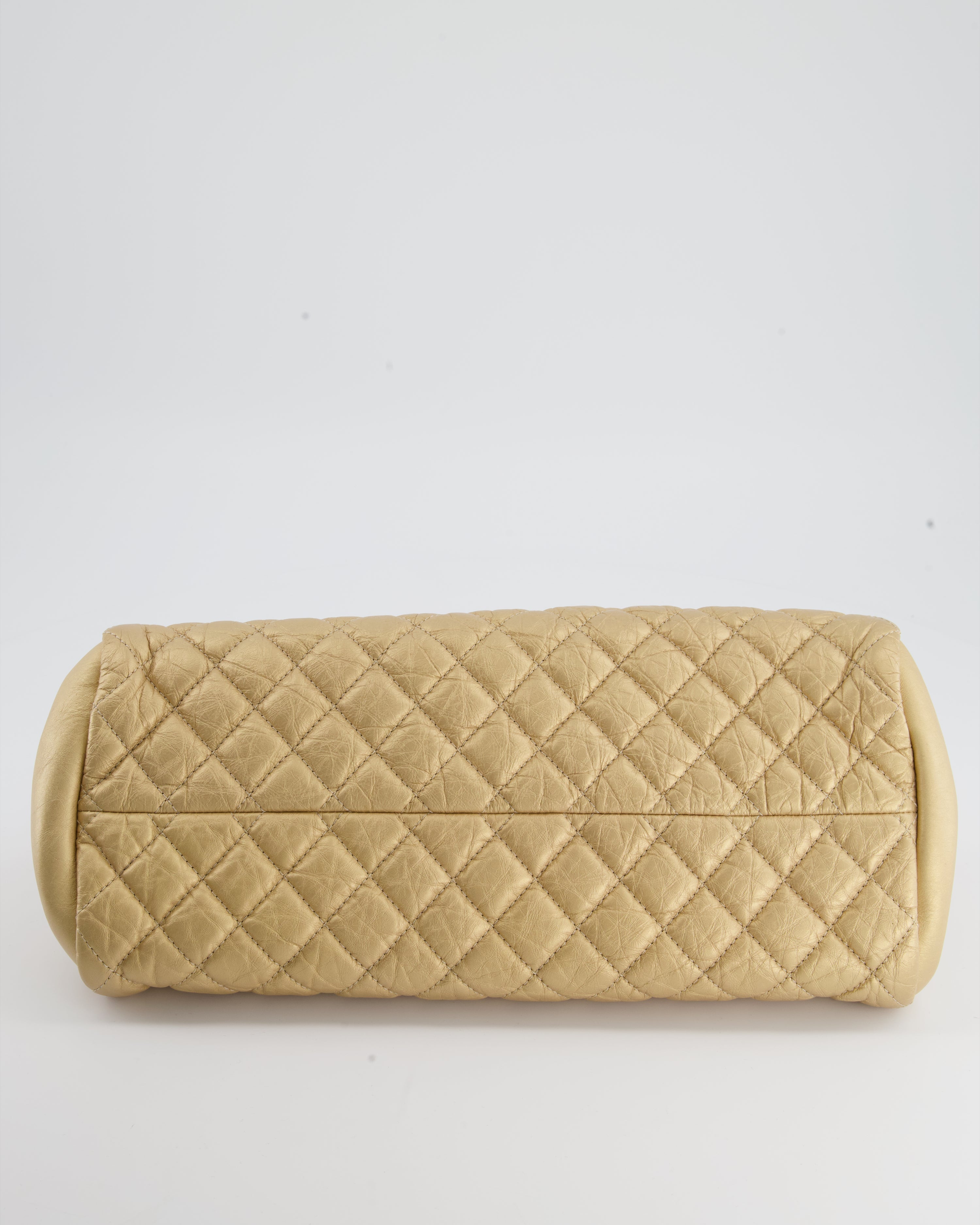 Chanel Metallic Gold Bowling Bag in Aged Calfskin with Antique Gold Hardware