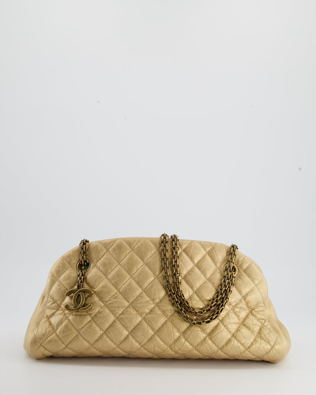 Chanel Metallic Gold Bowling Bag in Aged Calfskin with Antique Gold Hardware