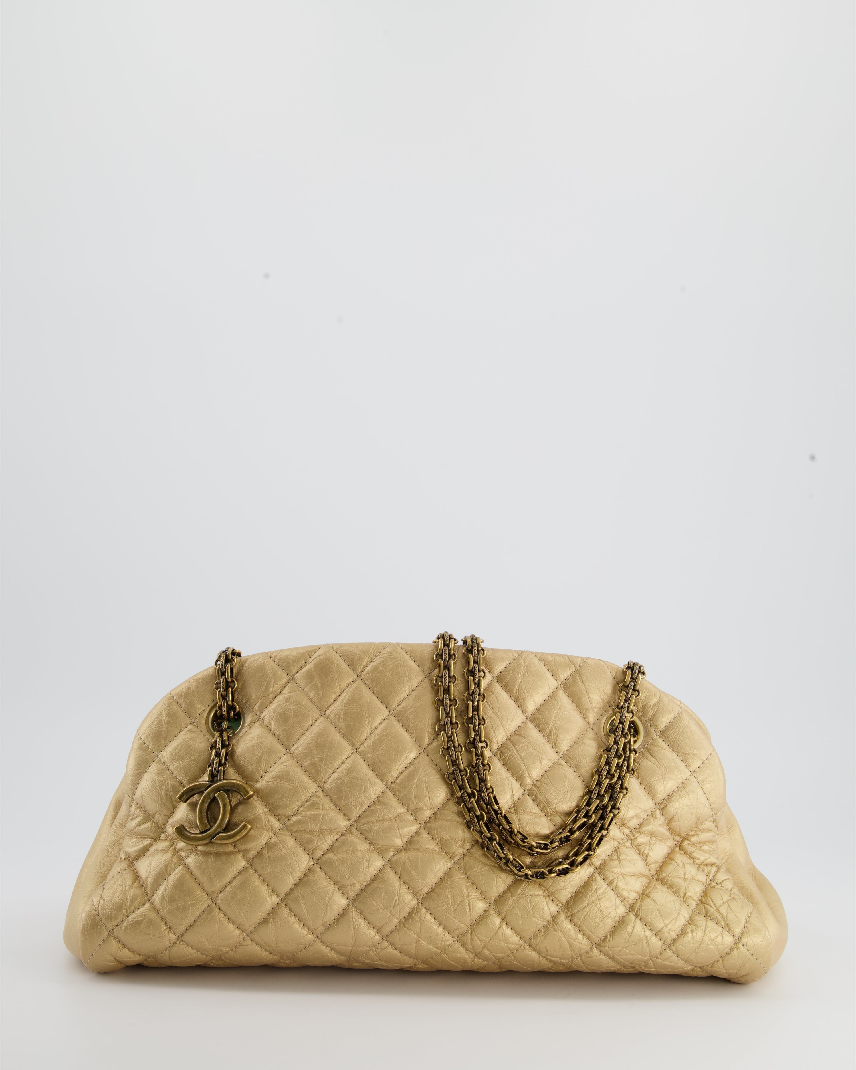 Chanel Metallic Gold Bowling Bag in Aged Calfskin with Antique Gold Hardware