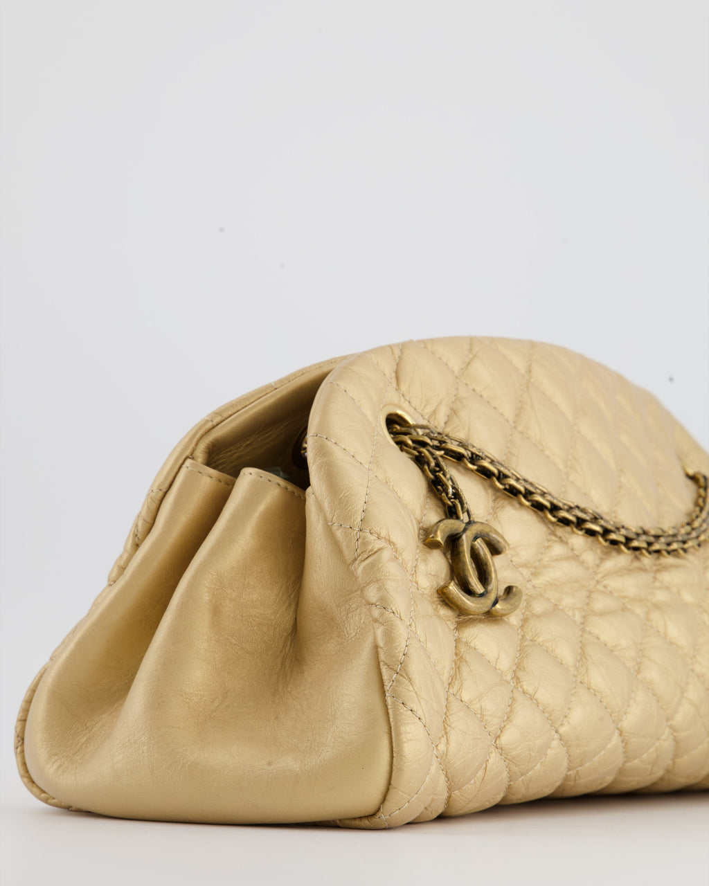 Chanel Metallic Gold Bowling Bag in Aged Calfskin with Antique Gold Hardware