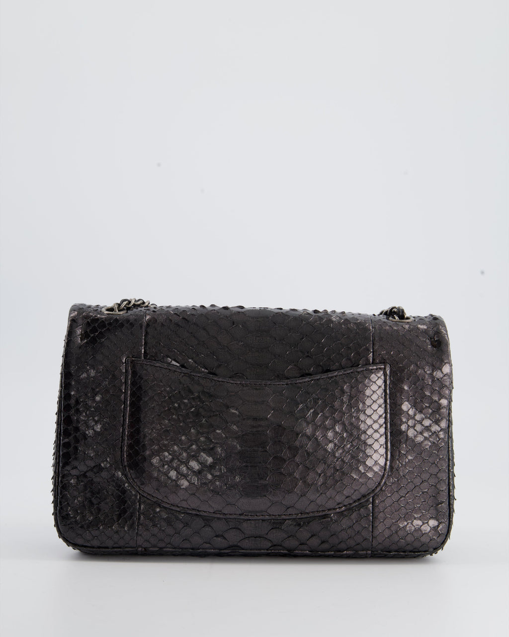 Chanel Metallic Black Python Small Single Flap Bag with Ruthenium Textured Hardware