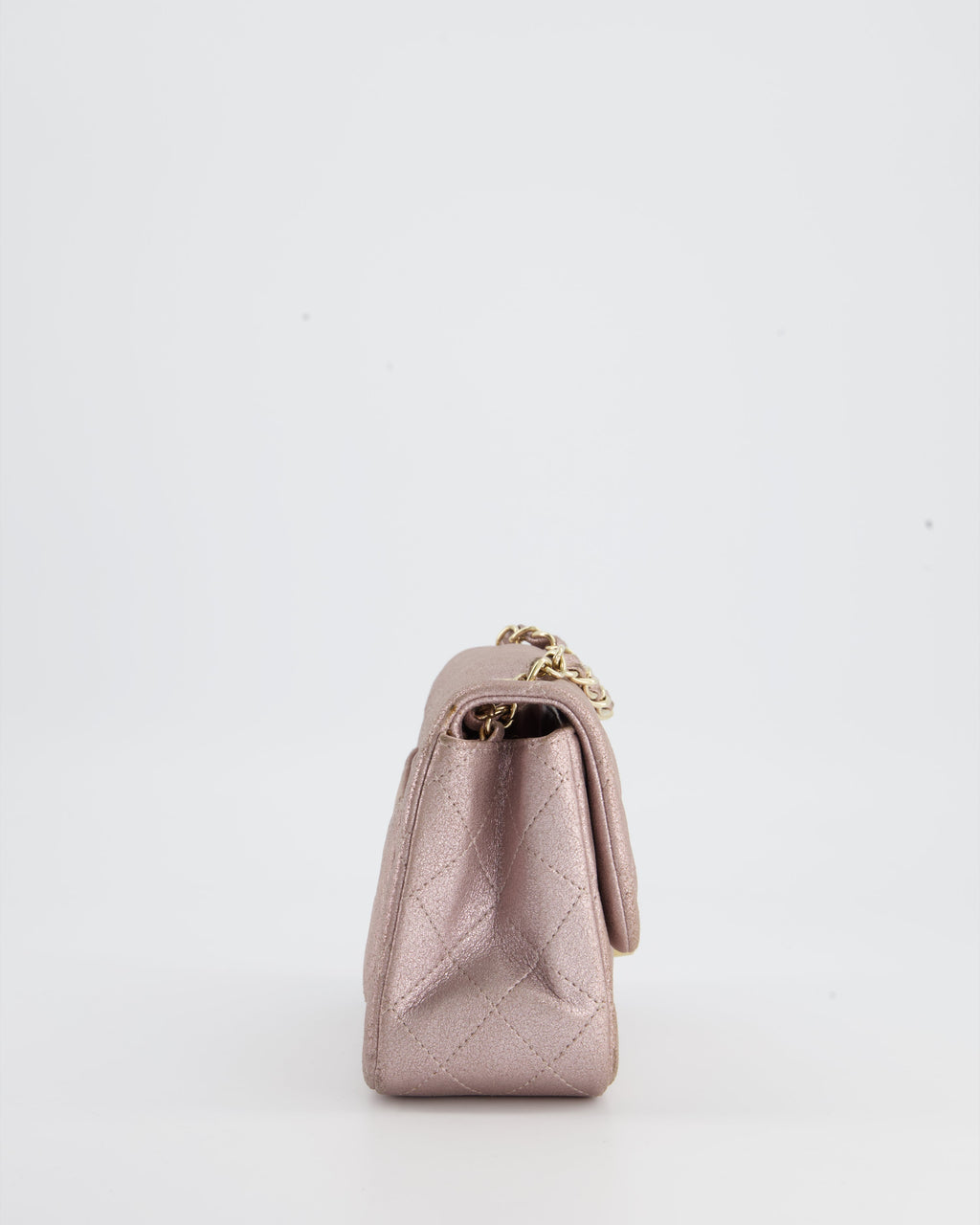 Chanel Metallic Rose Gold Mini Square Flap Bag in Coated Calfskin with Champagne Gold Hardware