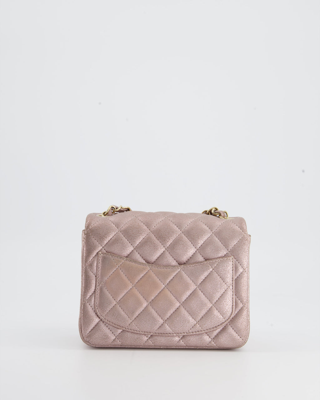 Chanel Metallic Rose Gold Mini Square Flap Bag in Coated Calfskin with Champagne Gold Hardware