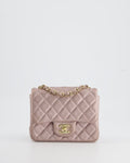 Chanel Metallic Rose Gold Mini Square Flap Bag in Coated Calfskin with Champagne Gold Hardware
