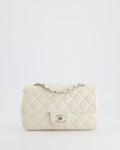 Chanel White Pearlescent Caviar Mini Rectangular Single Flap Bag with Silver Hardware