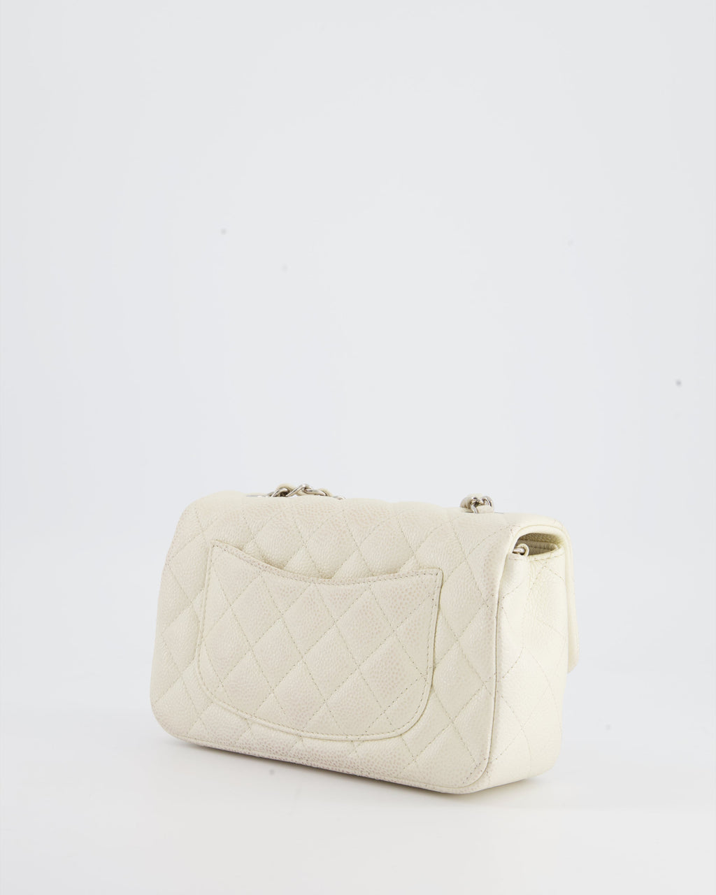 Chanel White Pearlescent Caviar Mini Rectangular Single Flap Bag with Silver Hardware