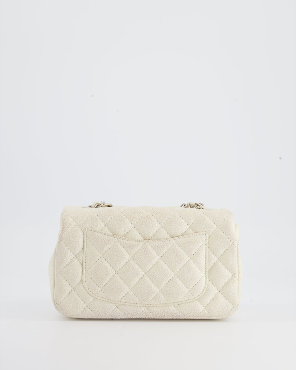 Chanel White Pearlescent Caviar Mini Rectangular Single Flap Bag with Silver Hardware