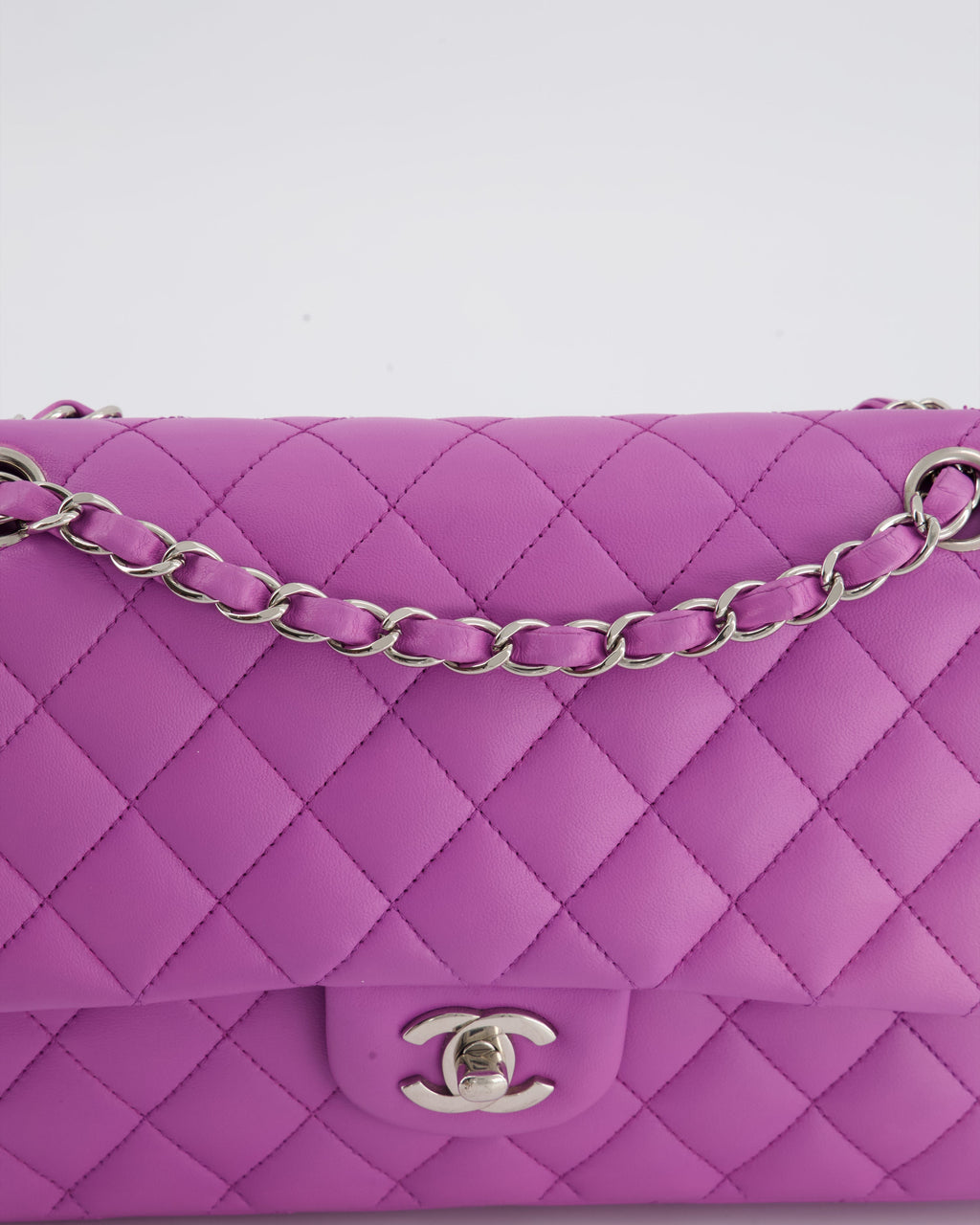 Chanel Grape Medium Classic Double Flap Bag in Lambskin Leather with Silver Hardware RRP £8,530