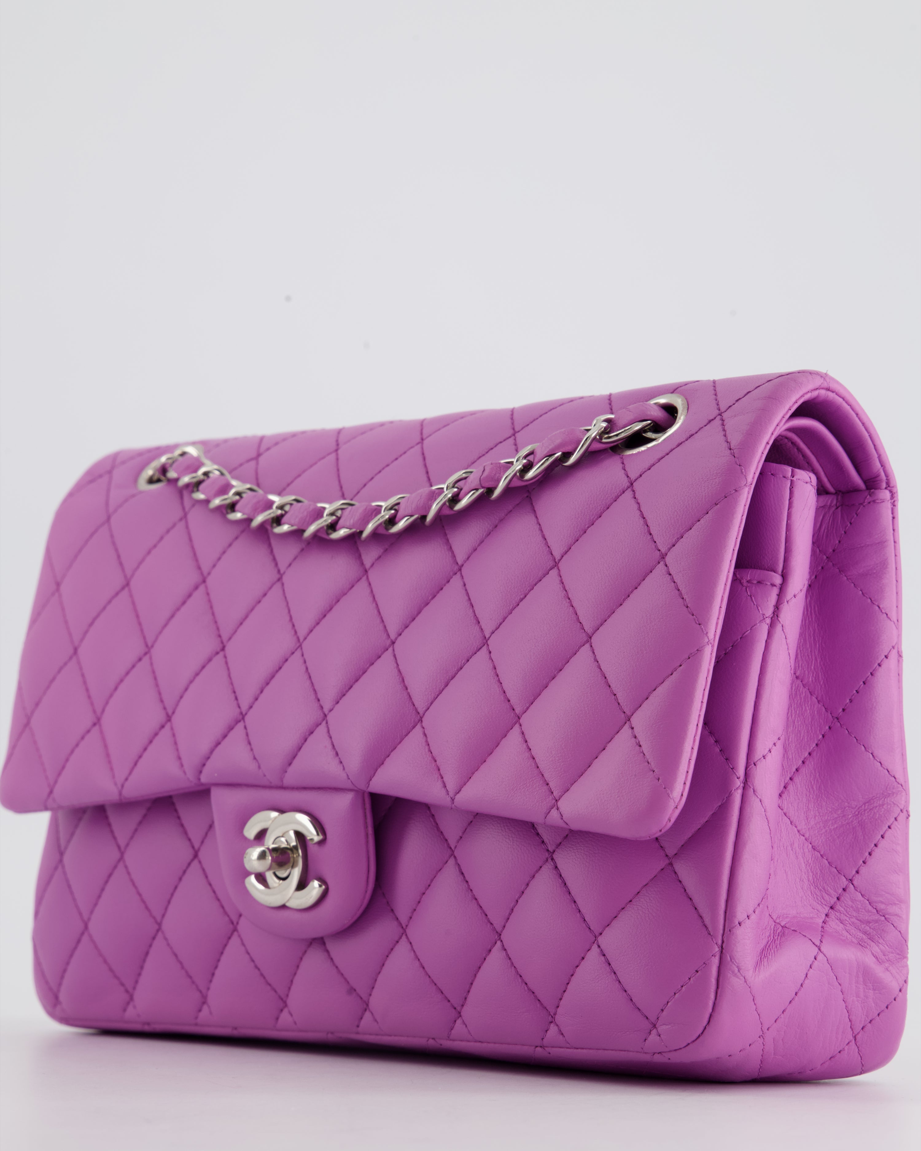 Chanel Grape Medium Classic Double Flap Bag in Lambskin Leather with Silver Hardware RRP £8,530