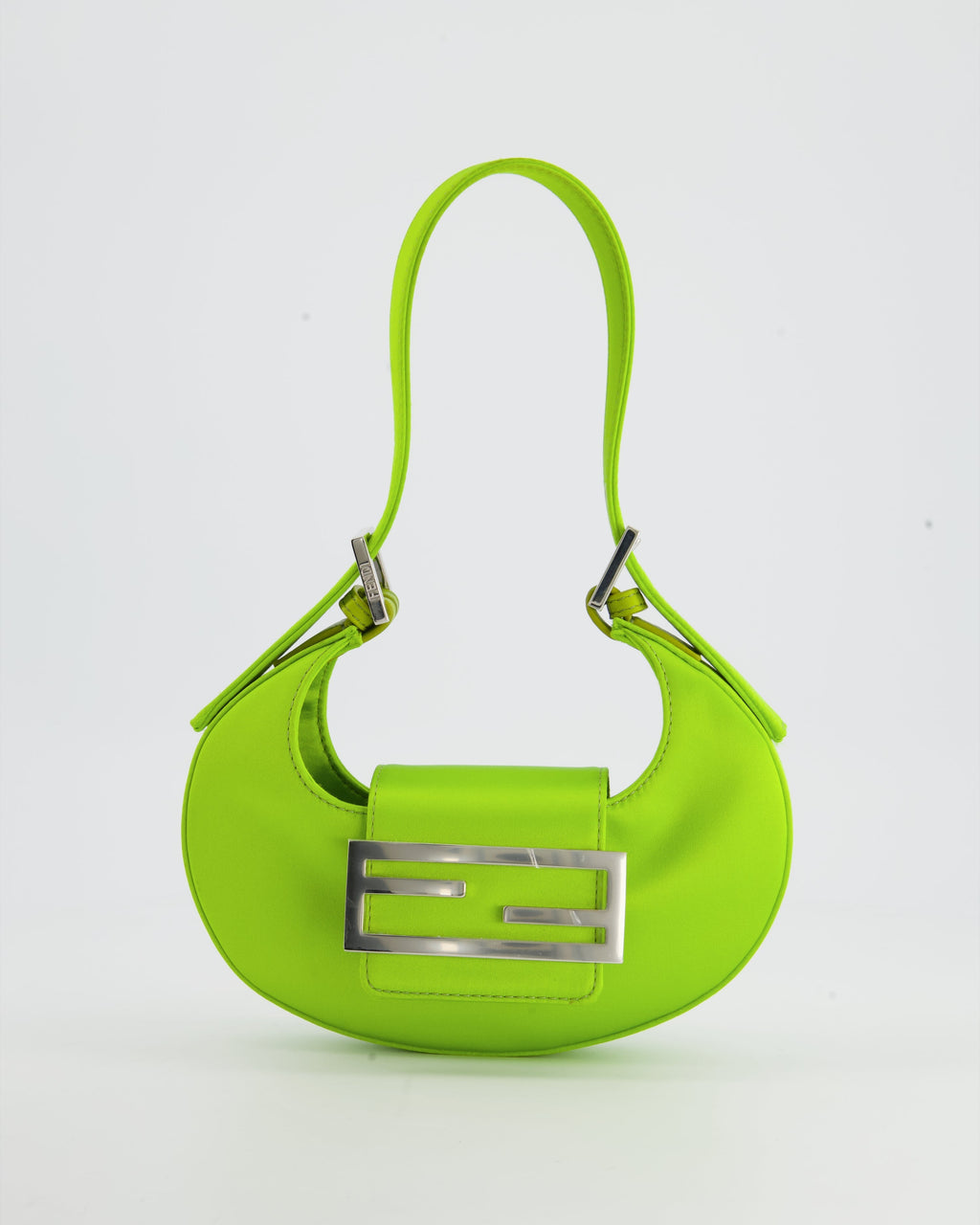 Fendi Lime Green Satin Mini Cookie Hobo Bag with Silver Hardware