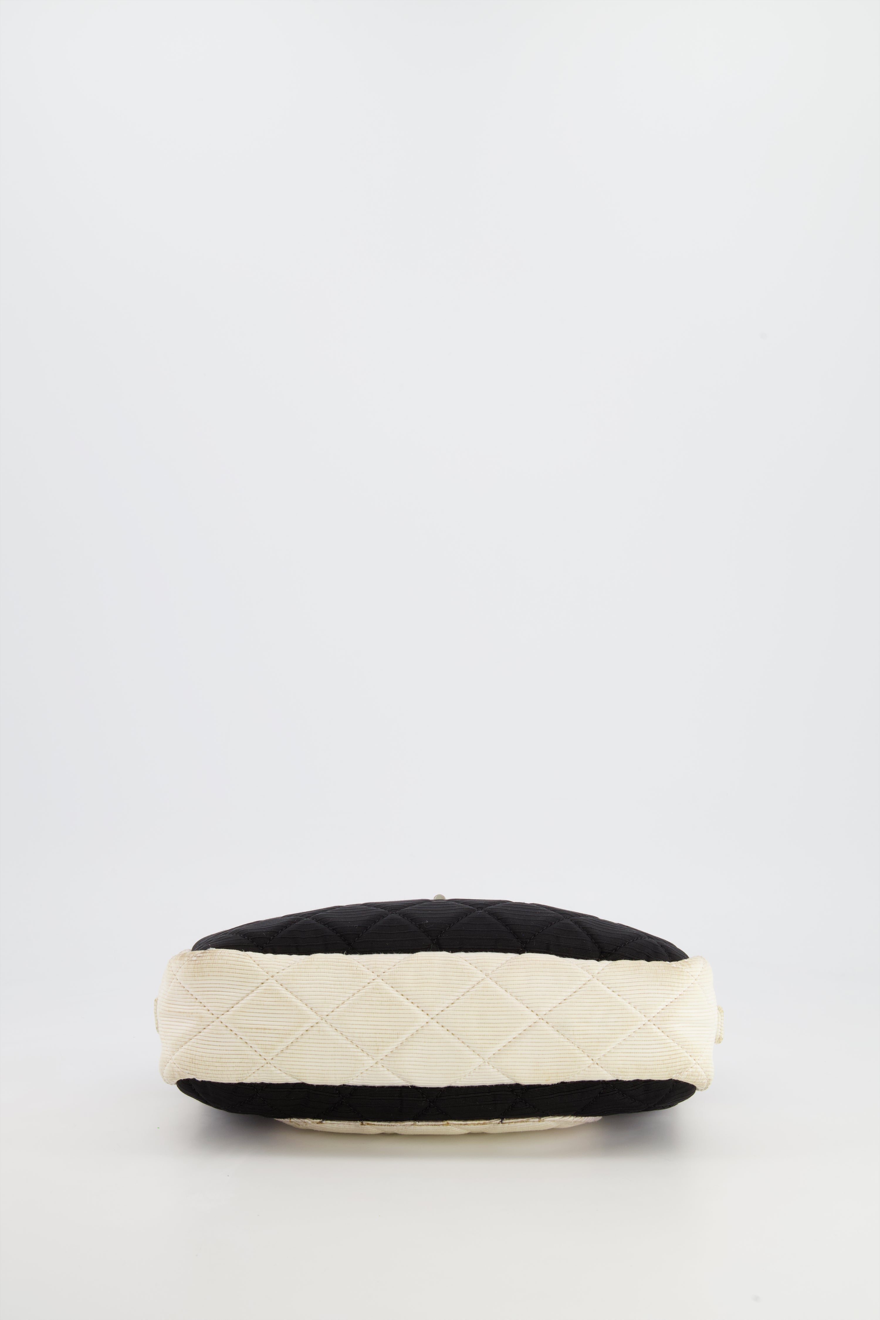 Chanel Black and White Canvas Camera Bag with Silver Hardware
