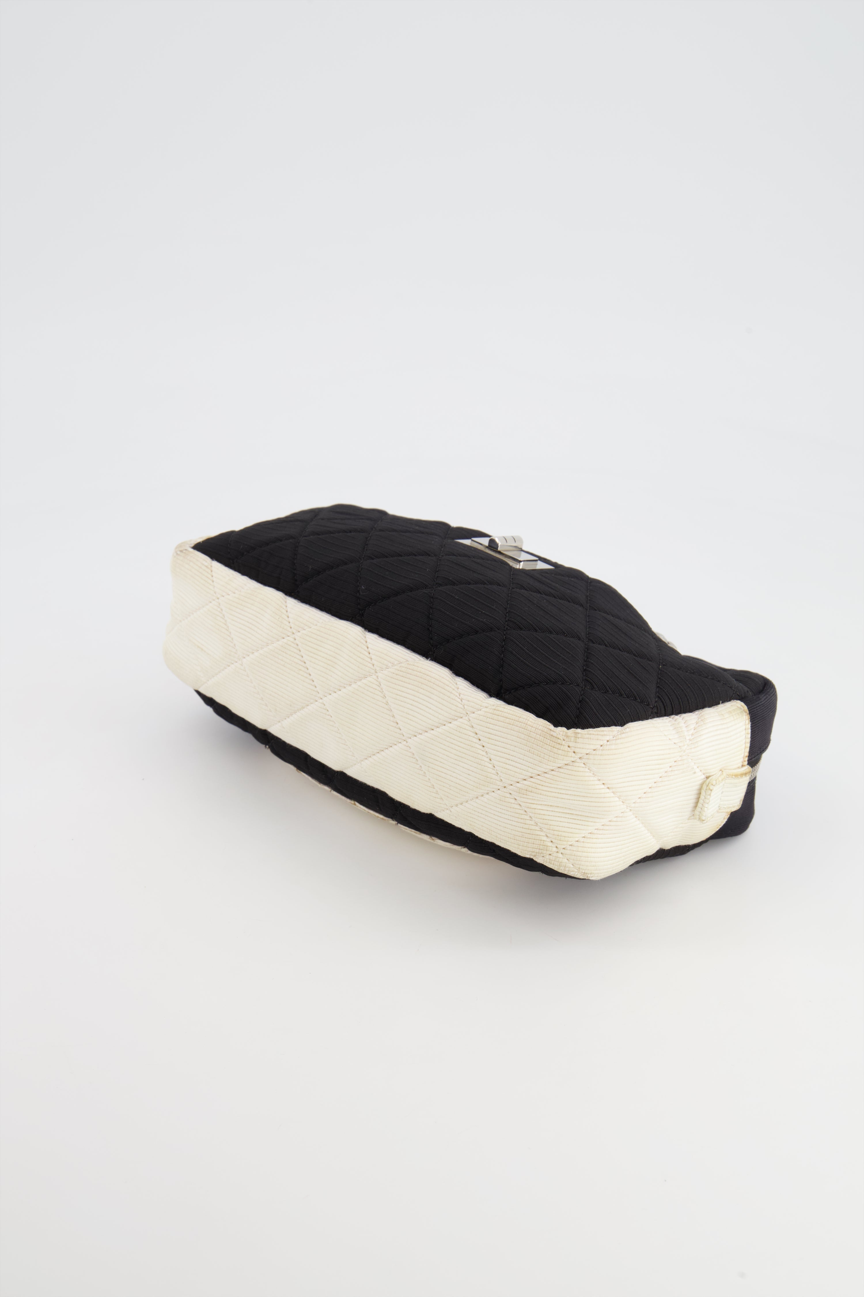 Chanel Black and White Canvas Camera Bag with Silver Hardware