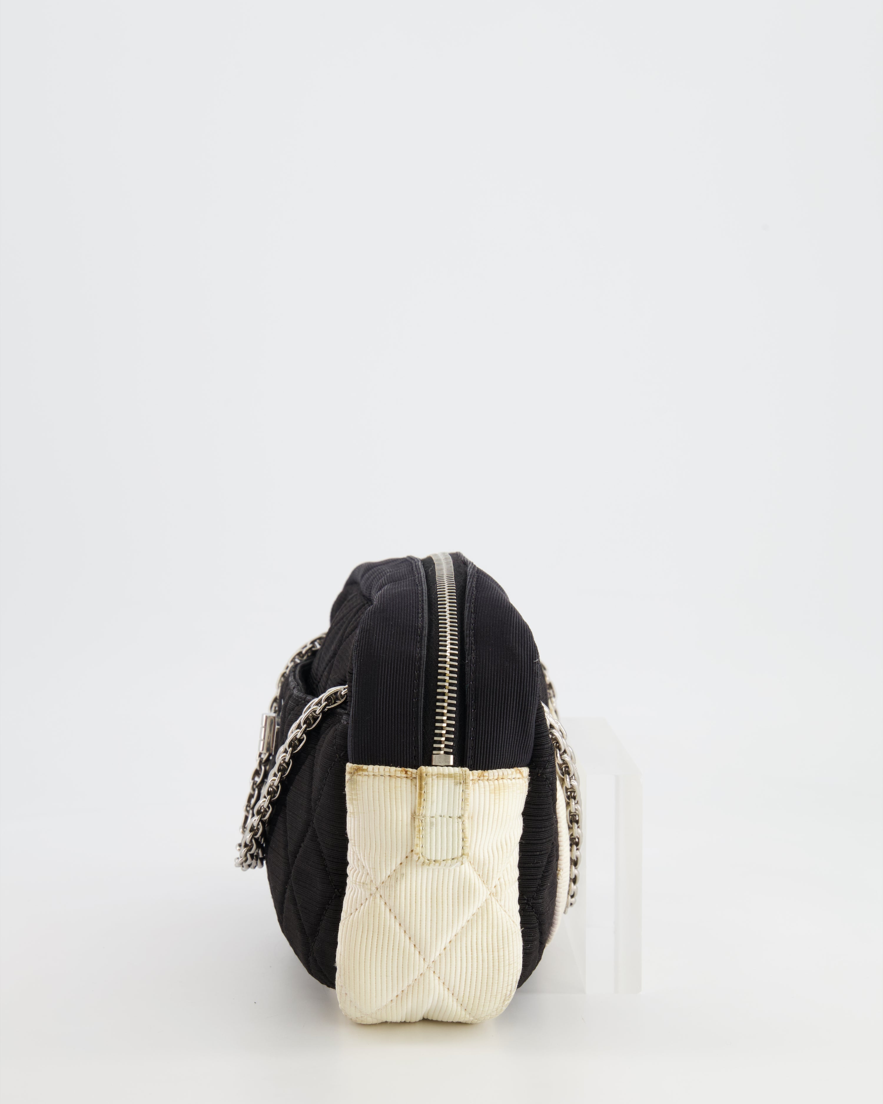 Chanel Black and White Canvas Camera Bag with Silver Hardware