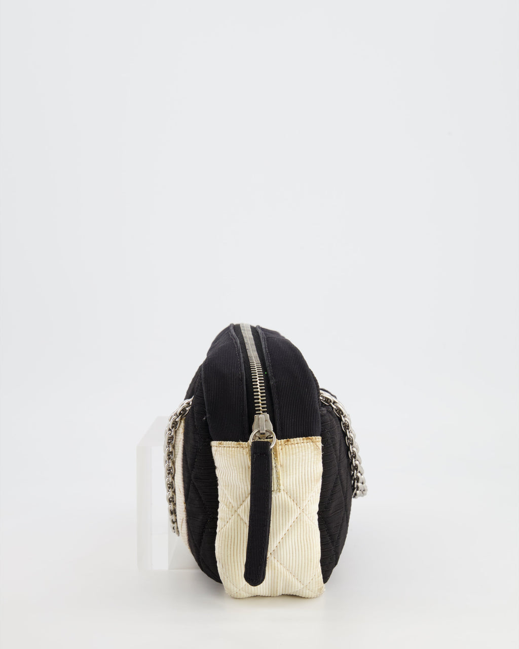 Chanel Black and White Canvas Camera Bag with Silver Hardware