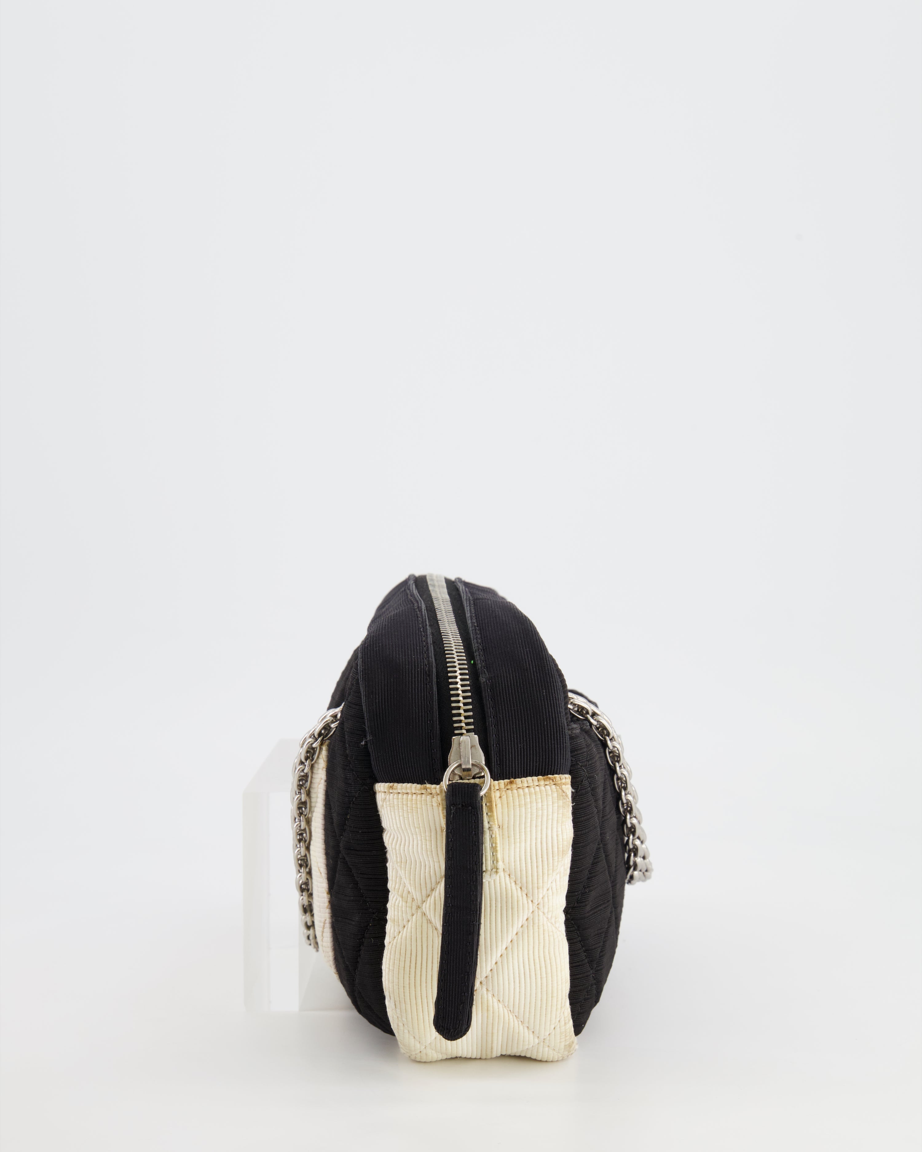 Chanel Black and White Canvas Camera Bag with Silver Hardware