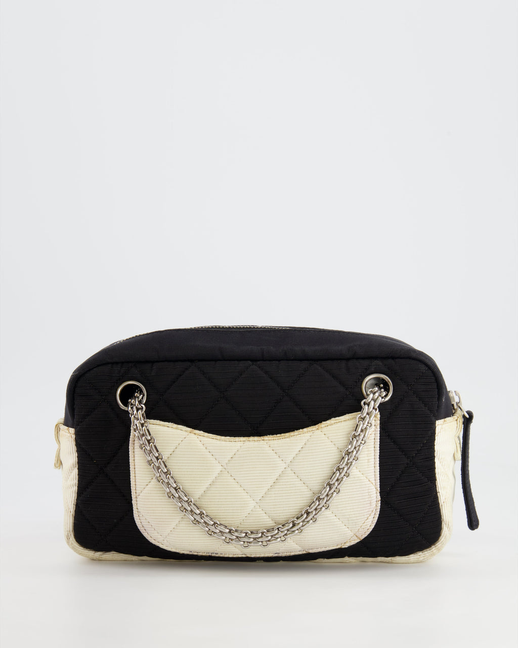 Chanel Black and White Canvas Camera Bag with Silver Hardware