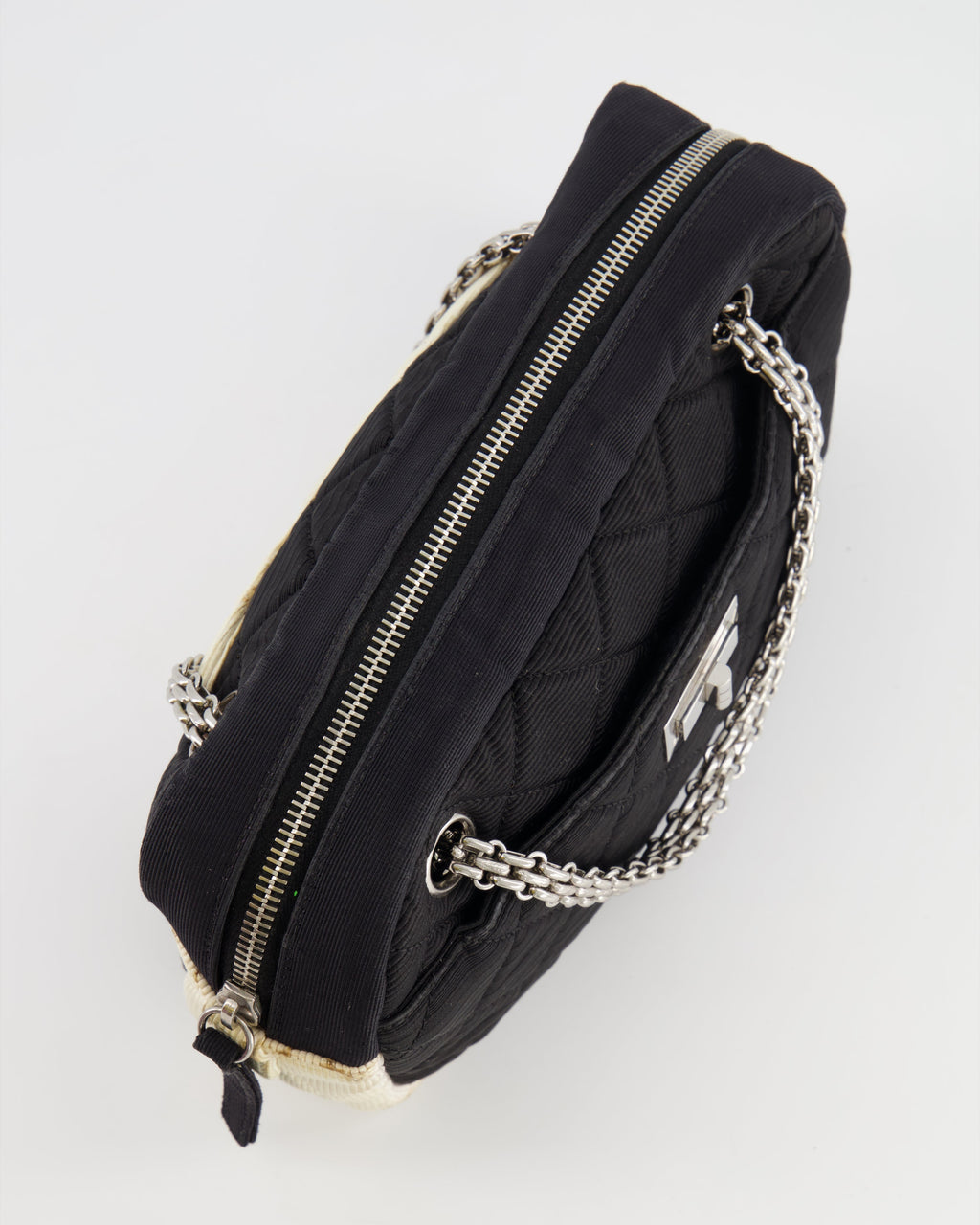 Chanel Black and White Canvas Camera Bag with Silver Hardware