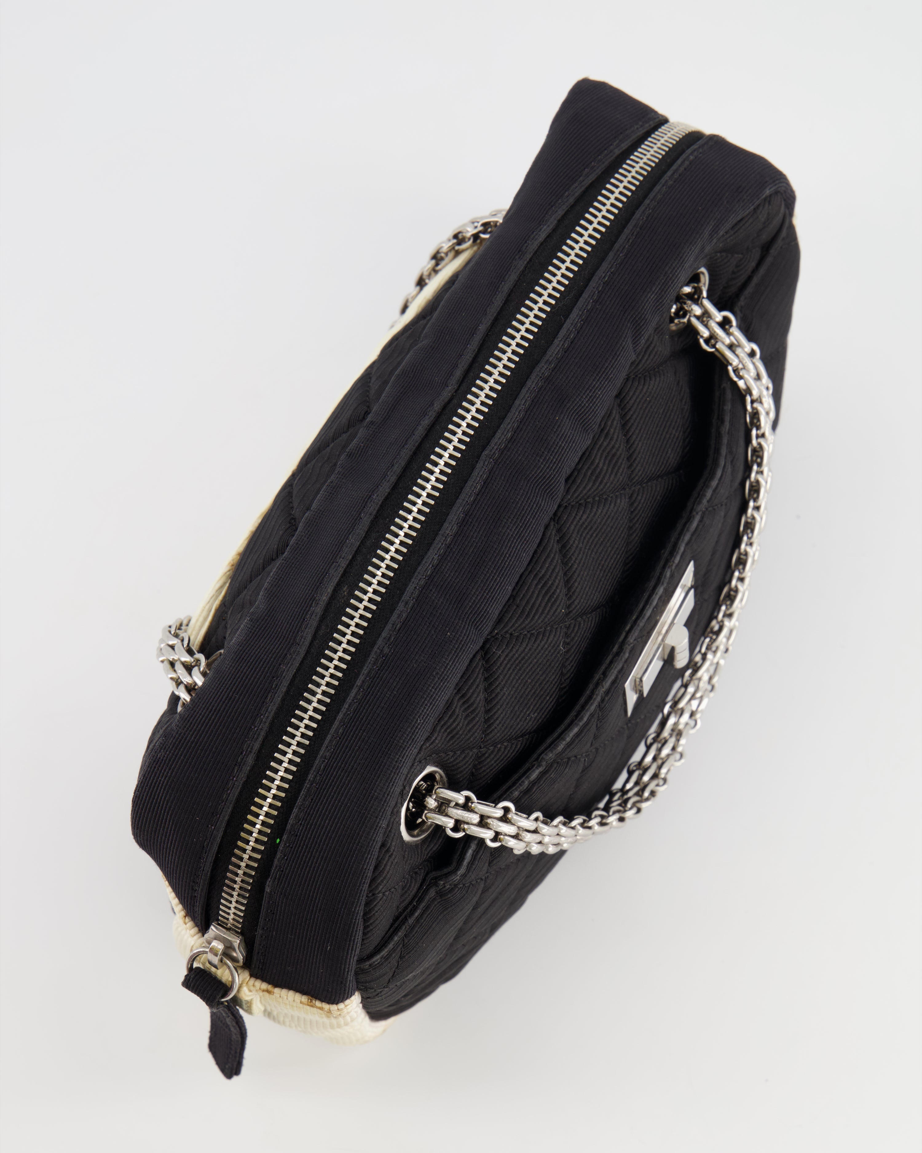 Chanel Black and White Canvas Camera Bag with Silver Hardware
