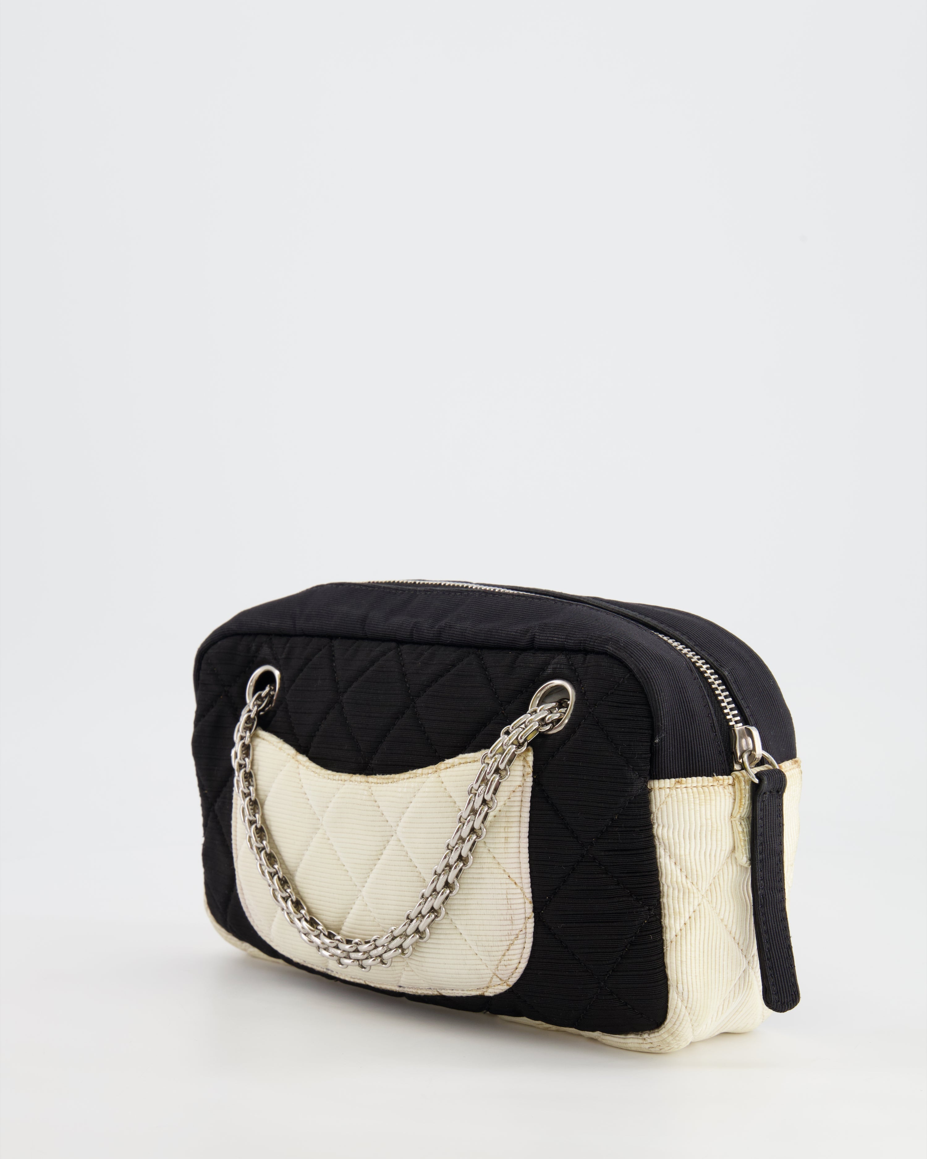 Chanel Black and White Canvas Camera Bag with Silver Hardware