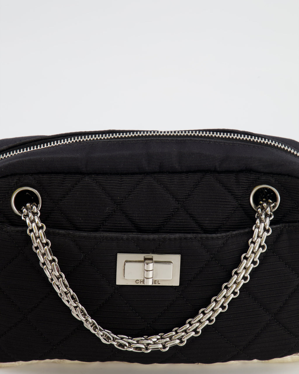 Chanel Black and White Canvas Camera Bag with Silver Hardware