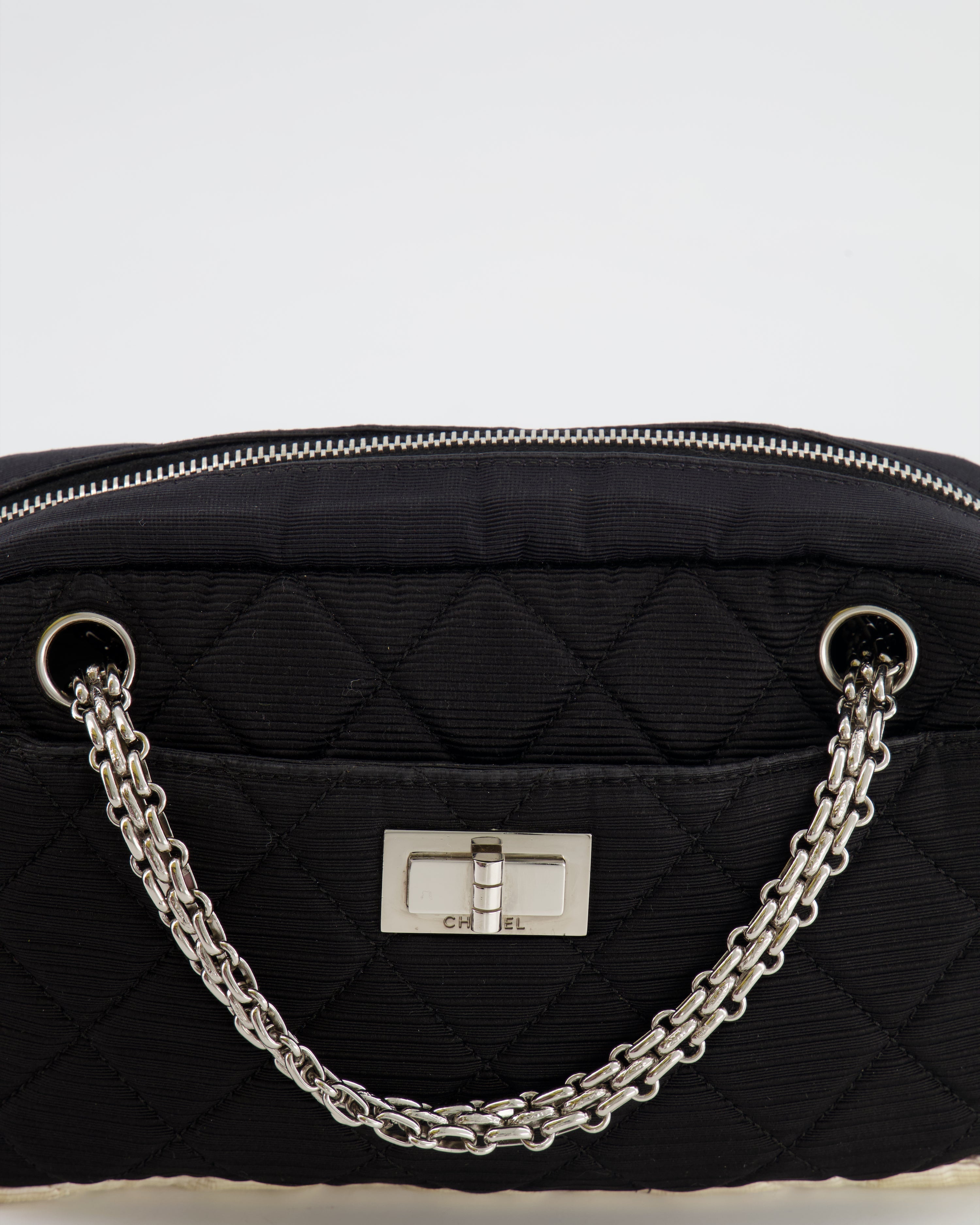 Chanel Black and White Canvas Camera Bag with Silver Hardware
