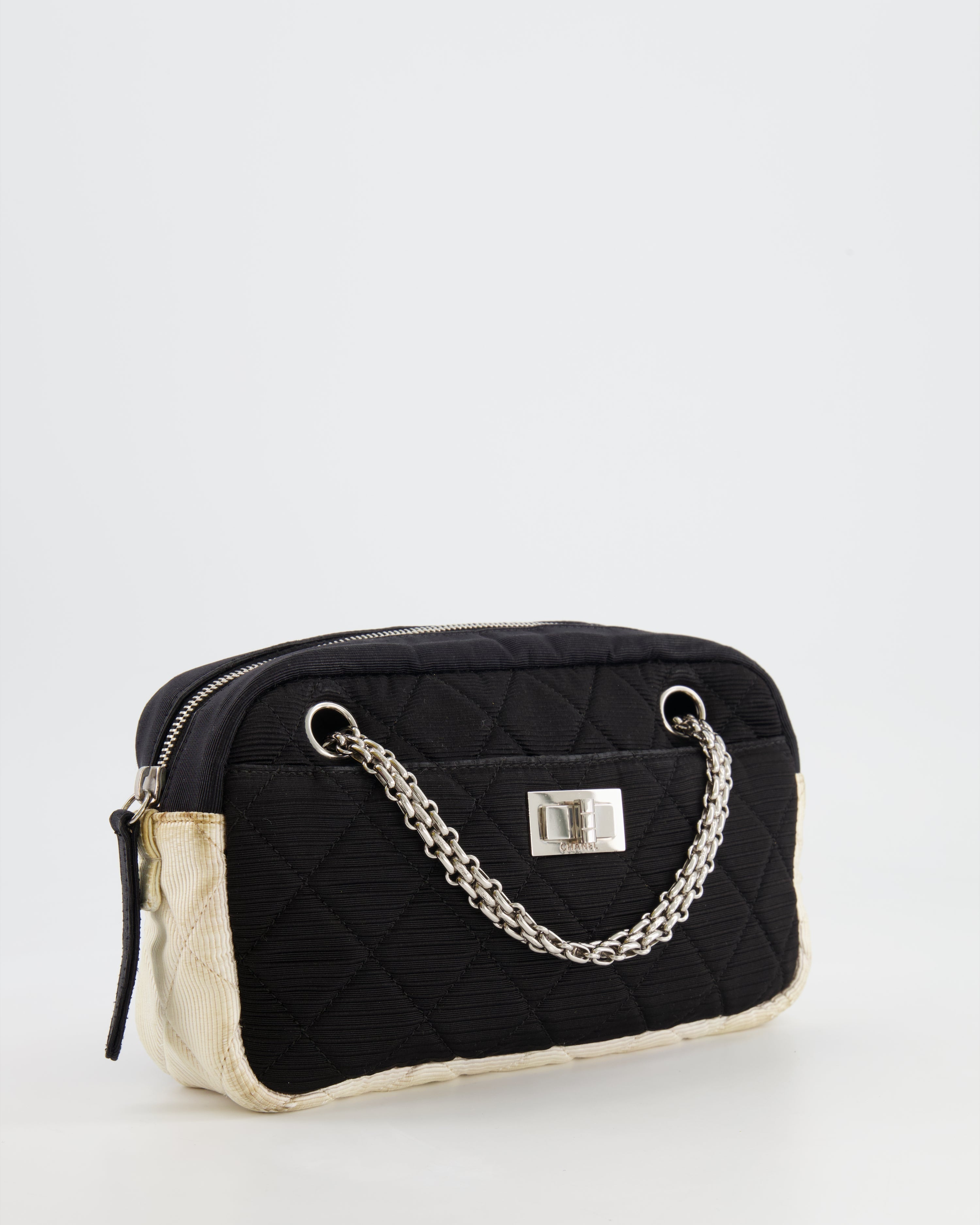 Chanel Black and White Canvas Camera Bag with Silver Hardware